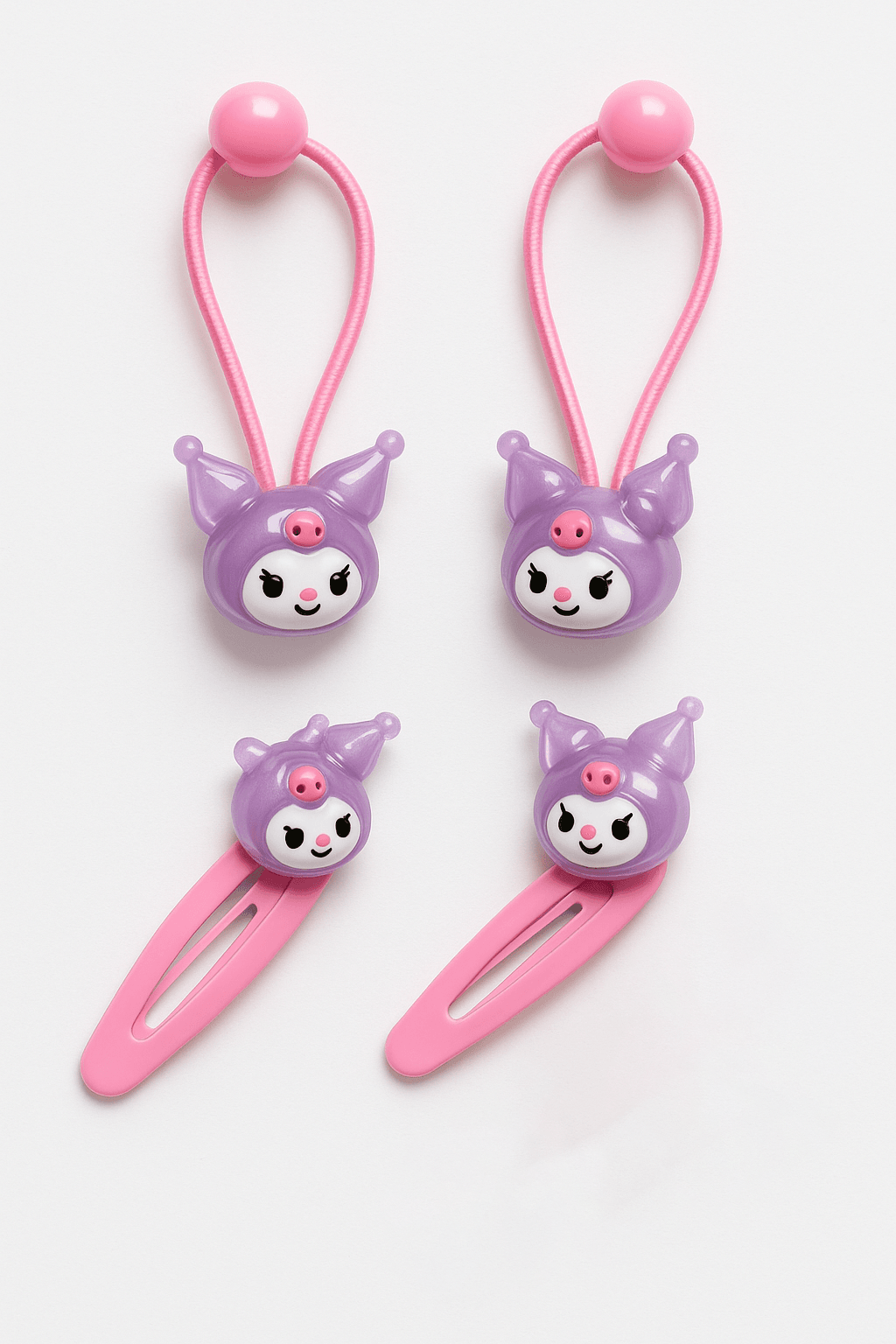 Kuromi My Melodi Hello Kity Cinnammaroll Pampampurin Tasarımlı Lastik ve Çıtçıtlı Toka Seti