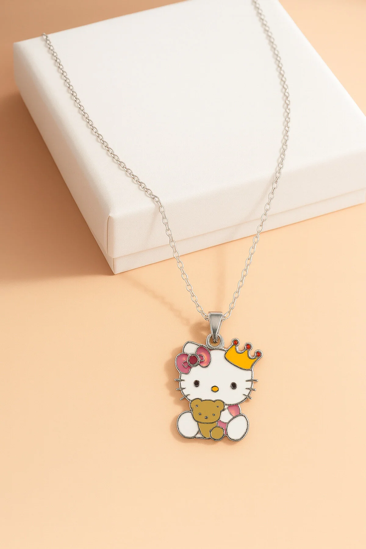 Hello Kity Cinnammaroll Tasarımlı Gümüş Renkli Çocuk Kolyeleri