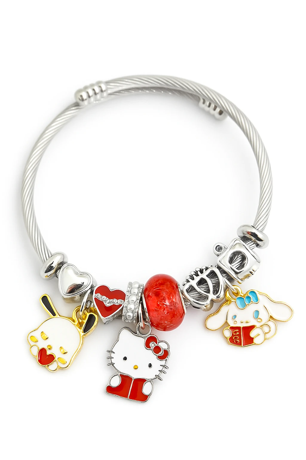 Çocuk Boyu Hello Kity'li Çelik Paslanmaz Kararmaz Charm'lı Bileklik