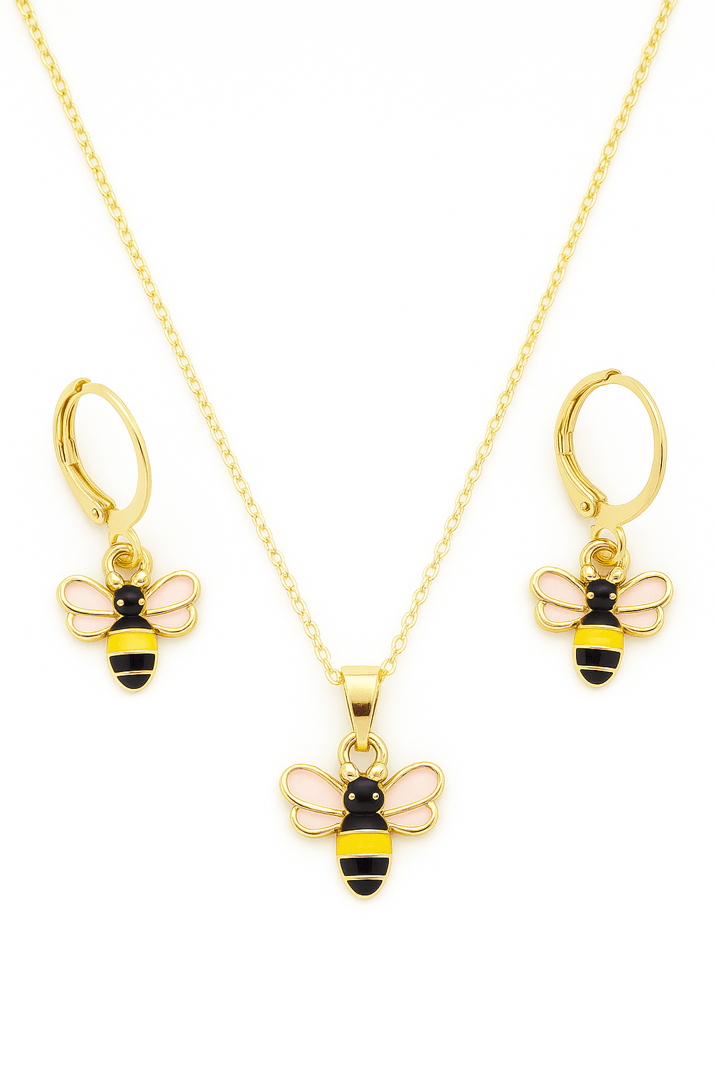 Arı Tasarımlı Gold Renkli Kolye ve Küpe Takımı