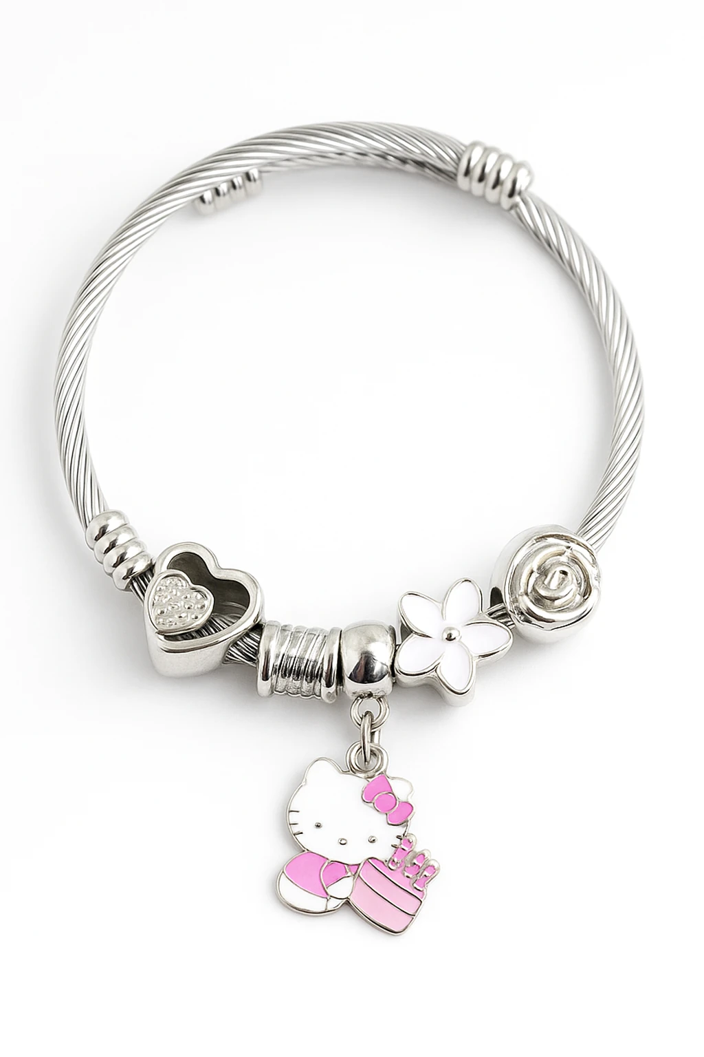 Çocuk Boyu Hello Kity'li Çelik Paslanmaz Kararmaz Charm'lı Bileklik