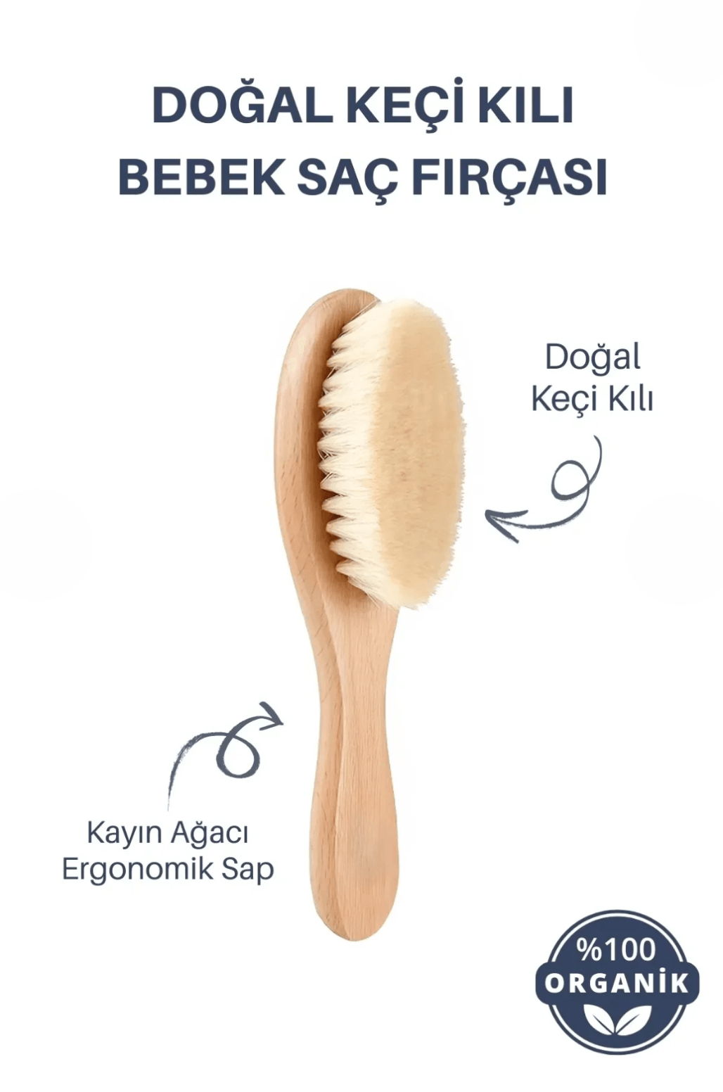 Keçi Kılı Bebek Saç Fırçası Saklama Keseli 3lü Set Keçi Kılı Fırça Set
