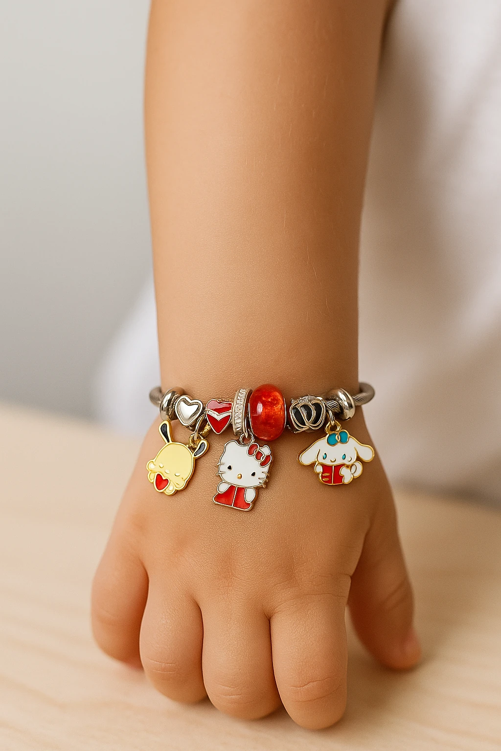 Çocuk Boyu Hello Kity'li Çelik Paslanmaz Kararmaz Charm'lı Bileklik