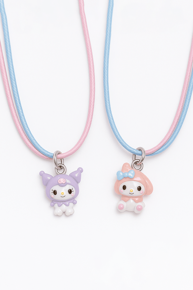 2li Hello Kity Kuromi Tasatımlı Pembe Mavi İpli Çocuk Kolyesi