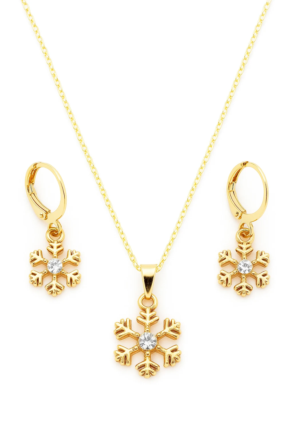 Kar Tanesi Tasarımlı Gold Renkli Kolye ve Küpe Takımı