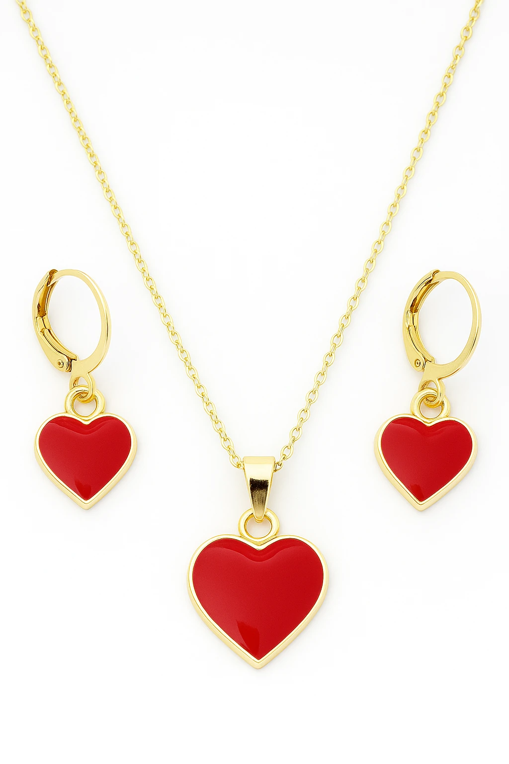 Kalp Tasarımlı Gold Renkli Kolye ve Küpe Takımı