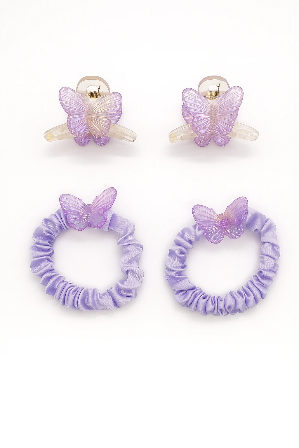 Kelebek Tasarımlı 2 Çift Mandal 2 Çift Lastik Tokalı Çocuk Genç Toka Seti