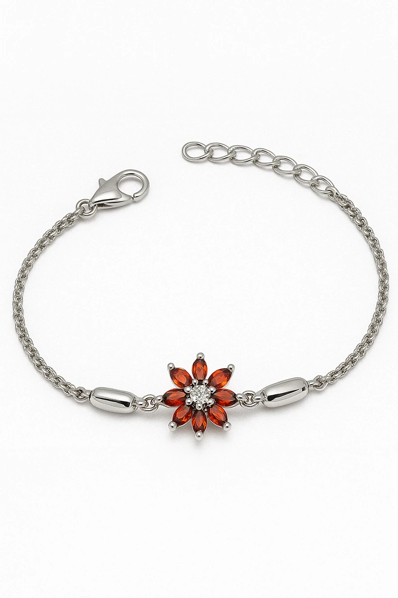 Gümüş Kaplama Aster Çiçeği Tasarımlı Gümüş Kaplamalı Zirkon Taşlı Bileklik