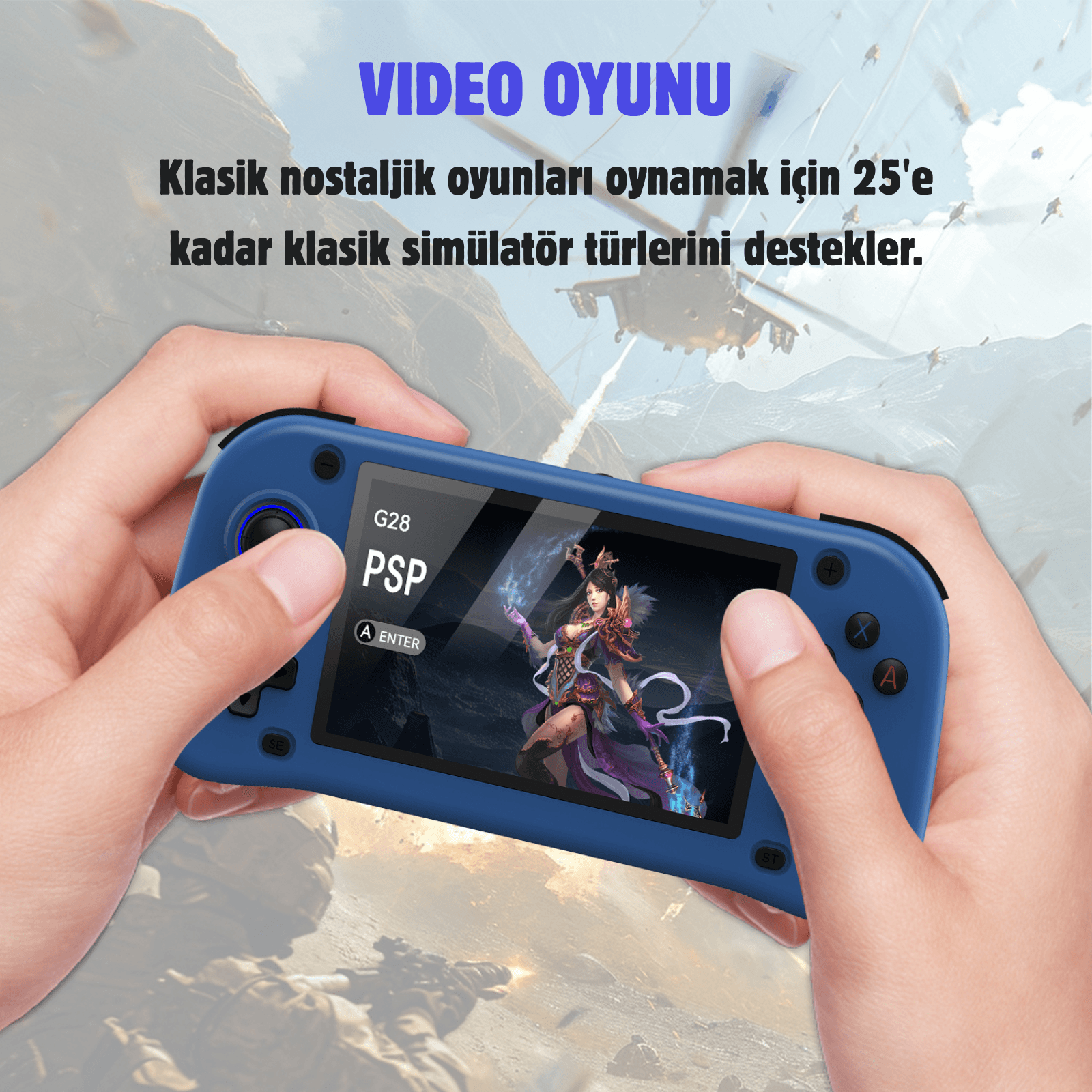 G28 Taşınabilir Retro Oyun Konsolu – 4.3” HD Ekran, 64GB, 15.000+ Klasik Oyun, HDMI Destekli