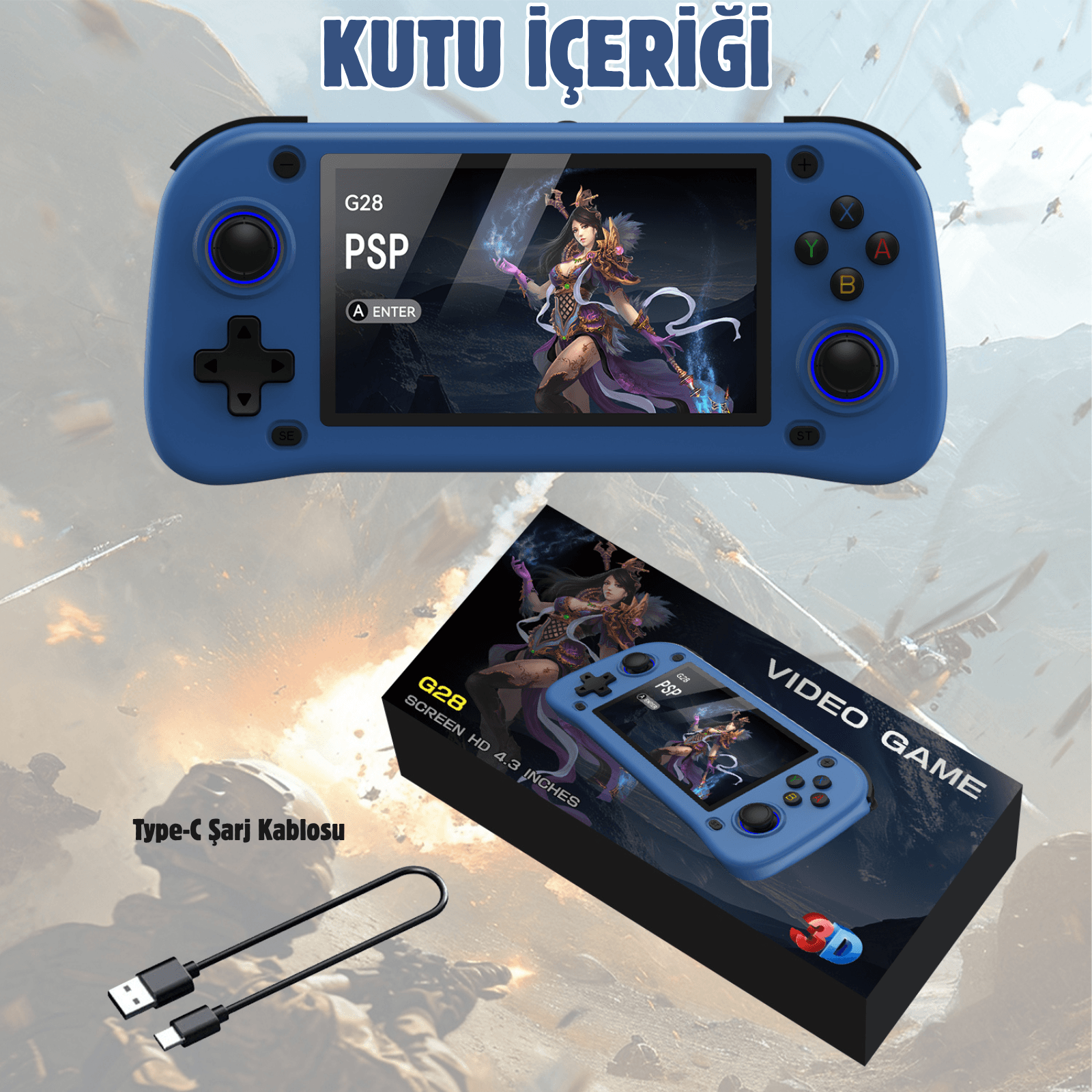 G28 Taşınabilir Retro Oyun Konsolu – 4.3” HD Ekran, 64GB, 15.000+ Klasik Oyun, HDMI Destekli