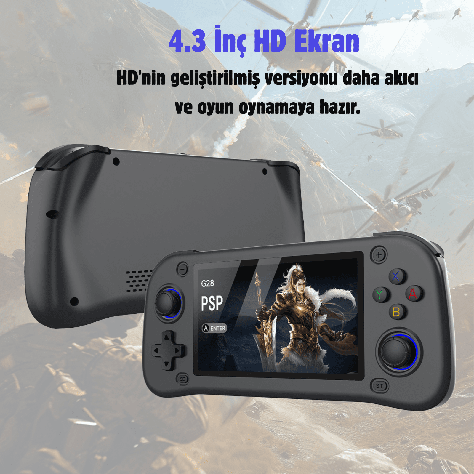 G28 Taşınabilir Retro Oyun Konsolu – 4.3” HD Ekran, 64GB, 15.000+ Klasik Oyun, HDMI Destekli