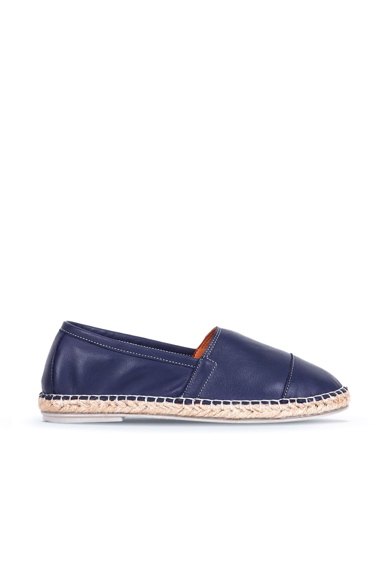 LACİVERT DERİ KADIN ESPADRİL AYAKKABI