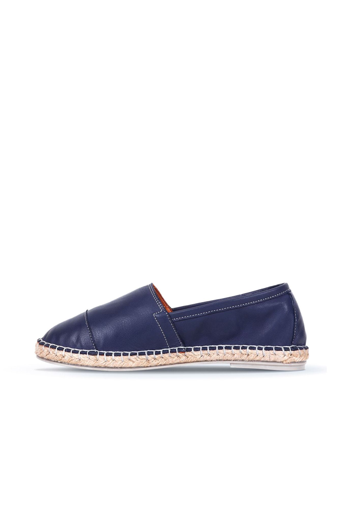 LACİVERT DERİ KADIN ESPADRİL AYAKKABI