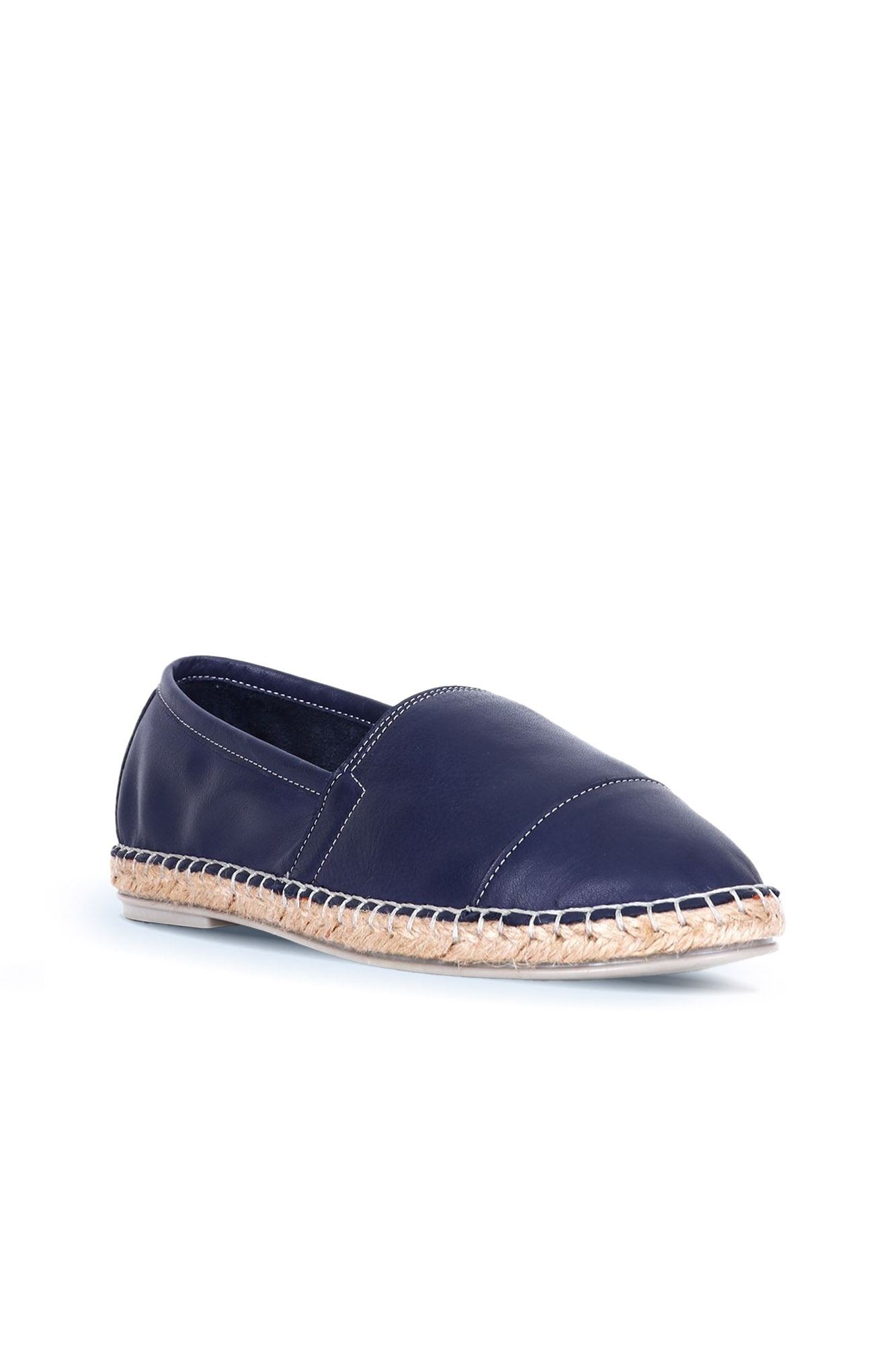 LACİVERT DERİ KADIN ESPADRİL AYAKKABI
