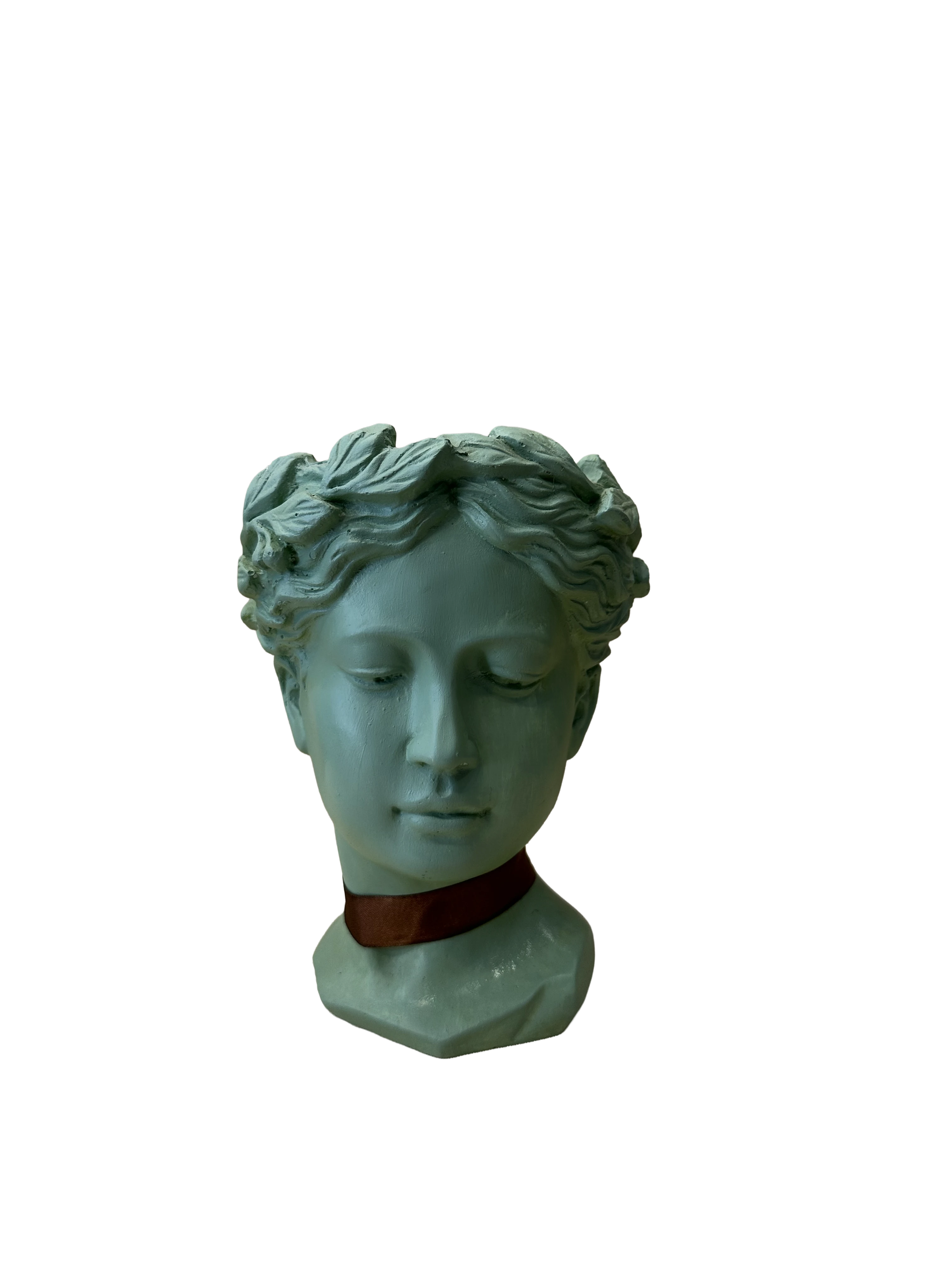 Antik Bahçe: Helen Büstü Figürlü Dekoratif Saksı - Yosun Yeşili (23 cm)