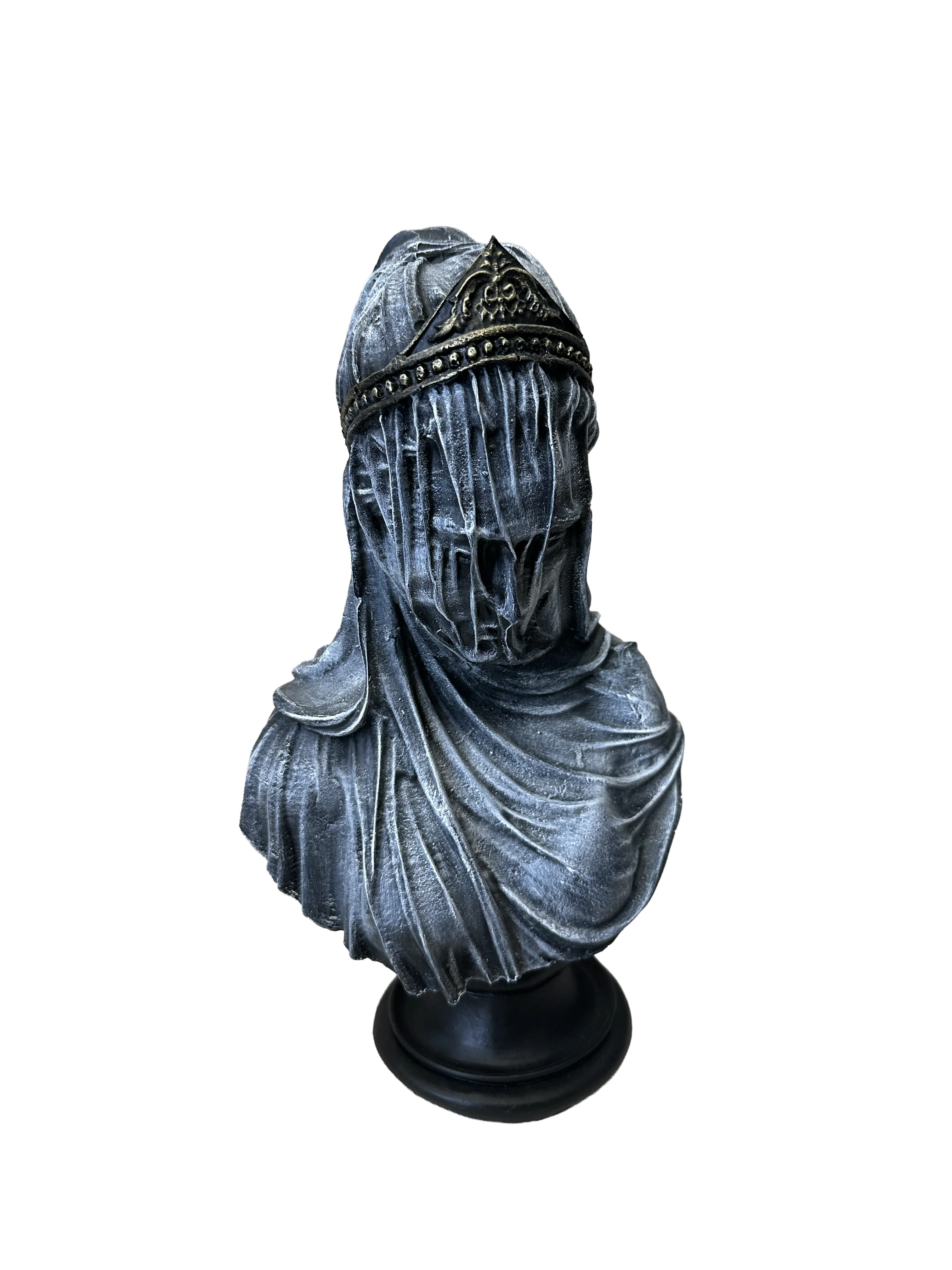 Mistik Sanat: 'Veiled Lady' Duvaklı Kadın Büstü - Gotik Gri (30 cm)