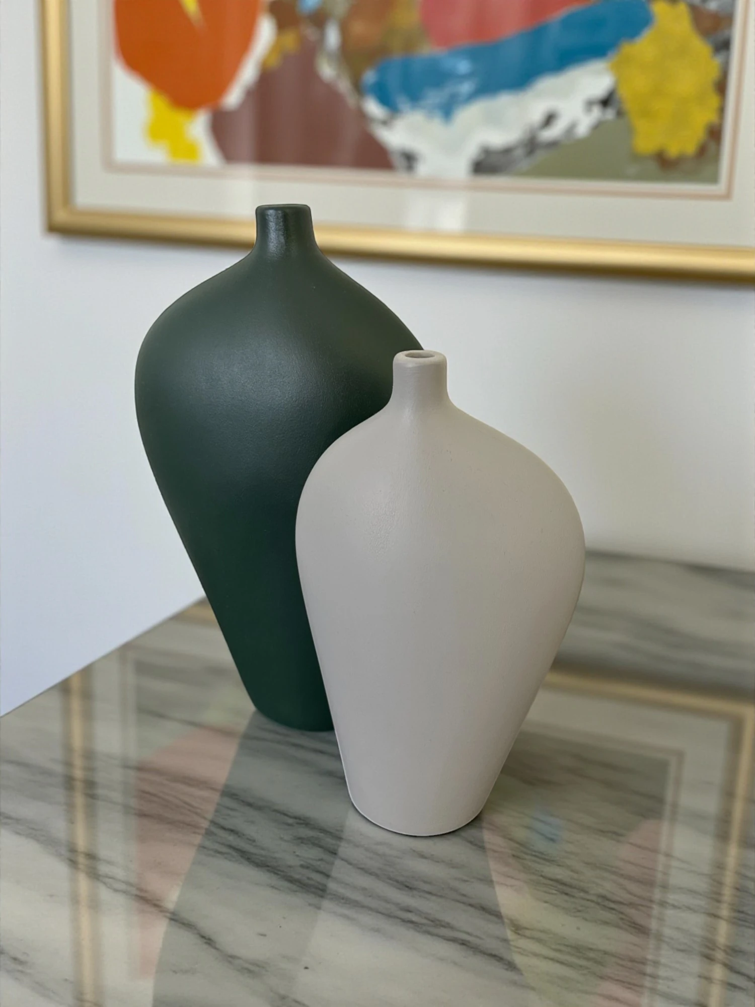 İskandinav Sadelik: Mat Dokulu İkili Seramik Vazo Seti (Yeşil & Gri)