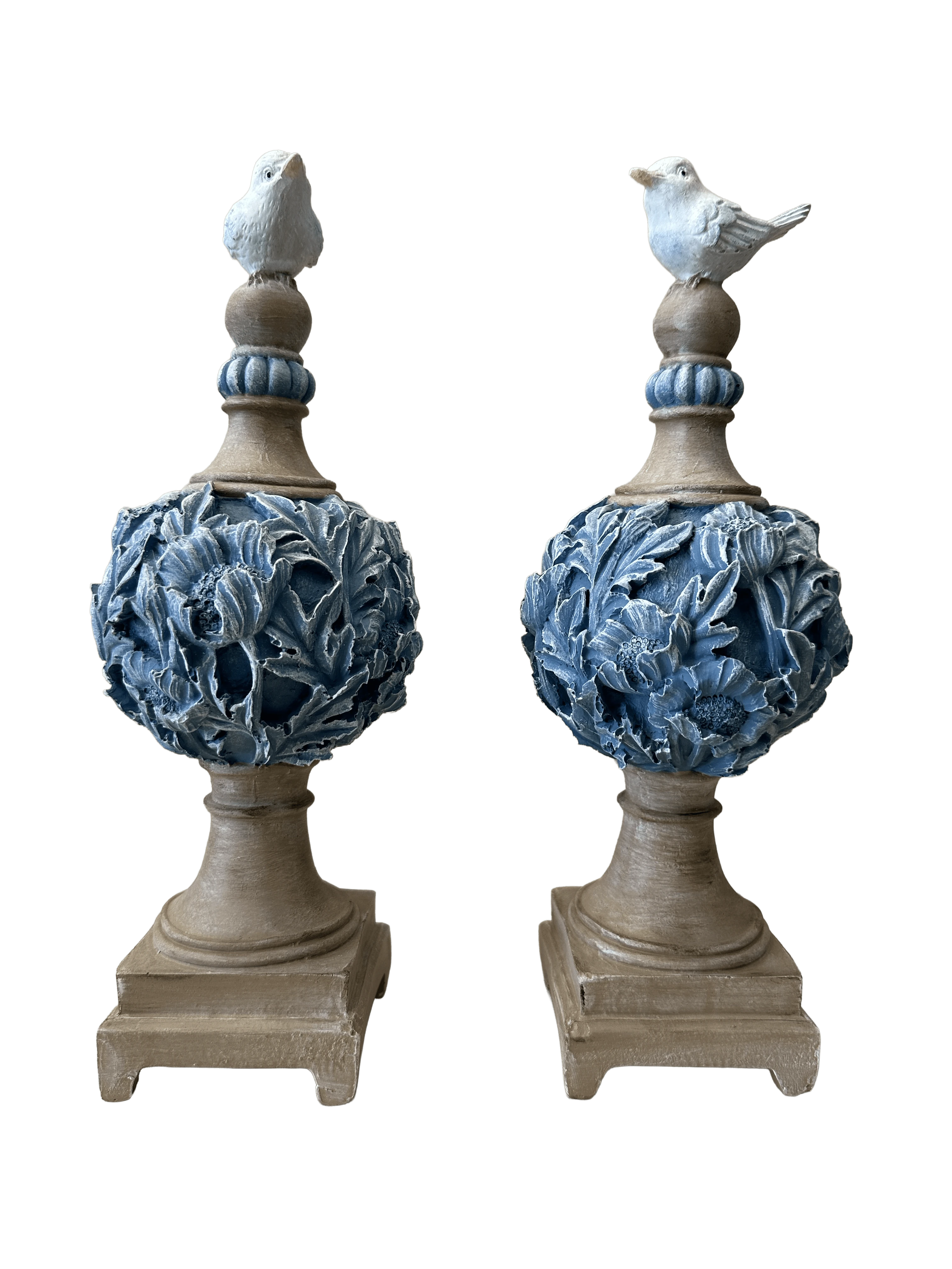 Vintage Bahçe: Mavi Patine Dokulu İkili Kuş Biblo Seti (31 cm)