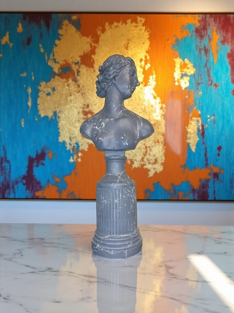 Zamansız Zarafet: Mermer Efektli Lafayette Büstü - Dev Boy (44 cm)