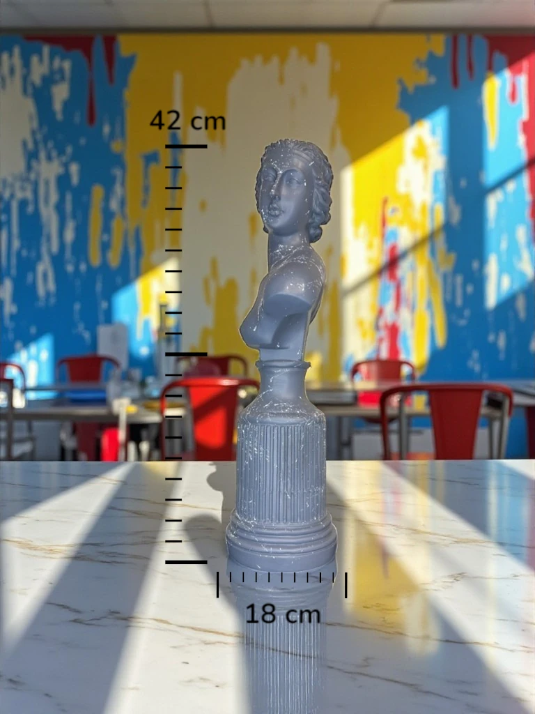 Zamansız Zarafet: Mermer Efektli Lafayette Büstü - Dev Boy (44 cm)