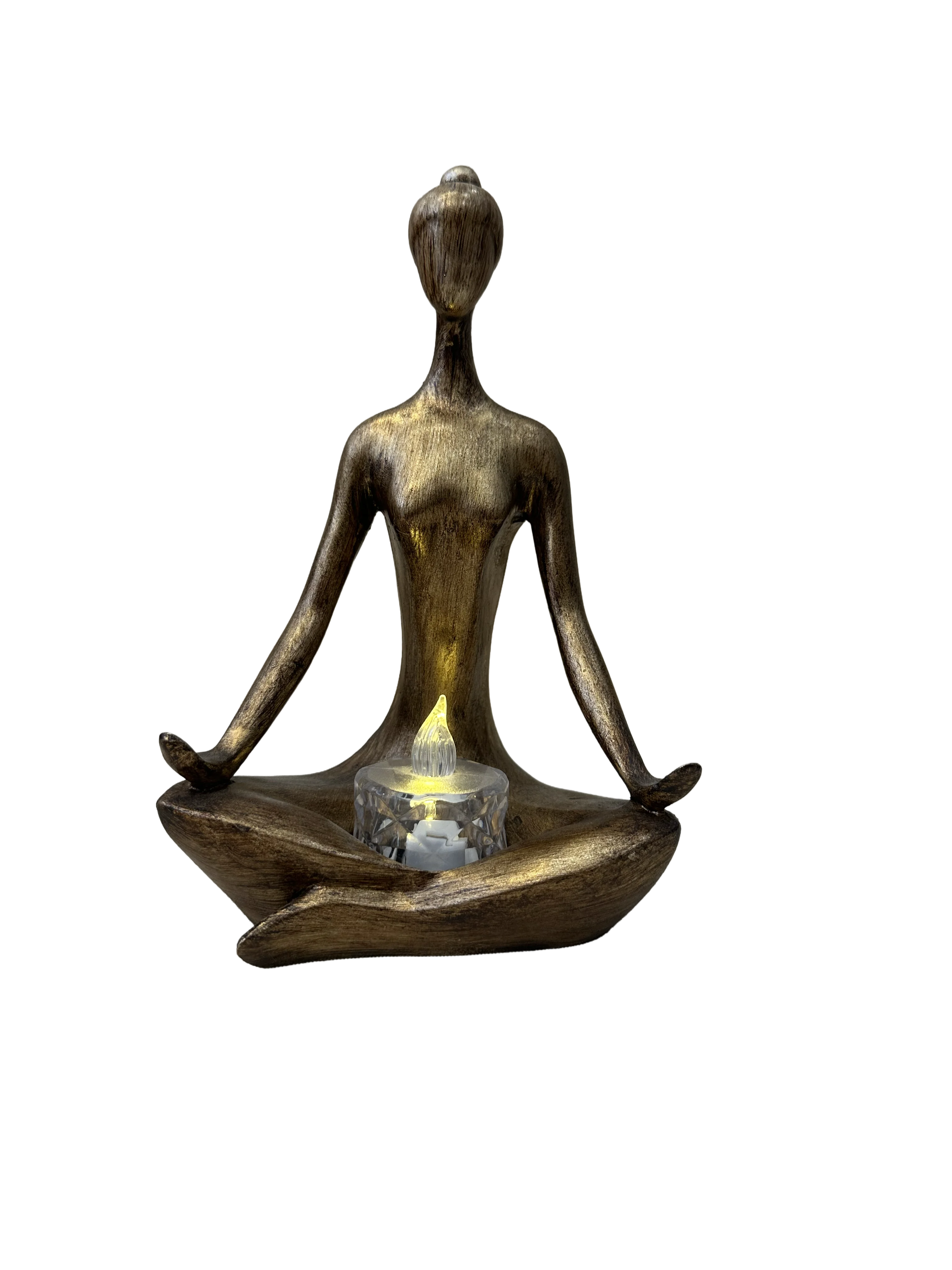 Zen Köşesi: Meditasyon Yapan Kadın Figürlü Bronz Mumluk (20 cm)