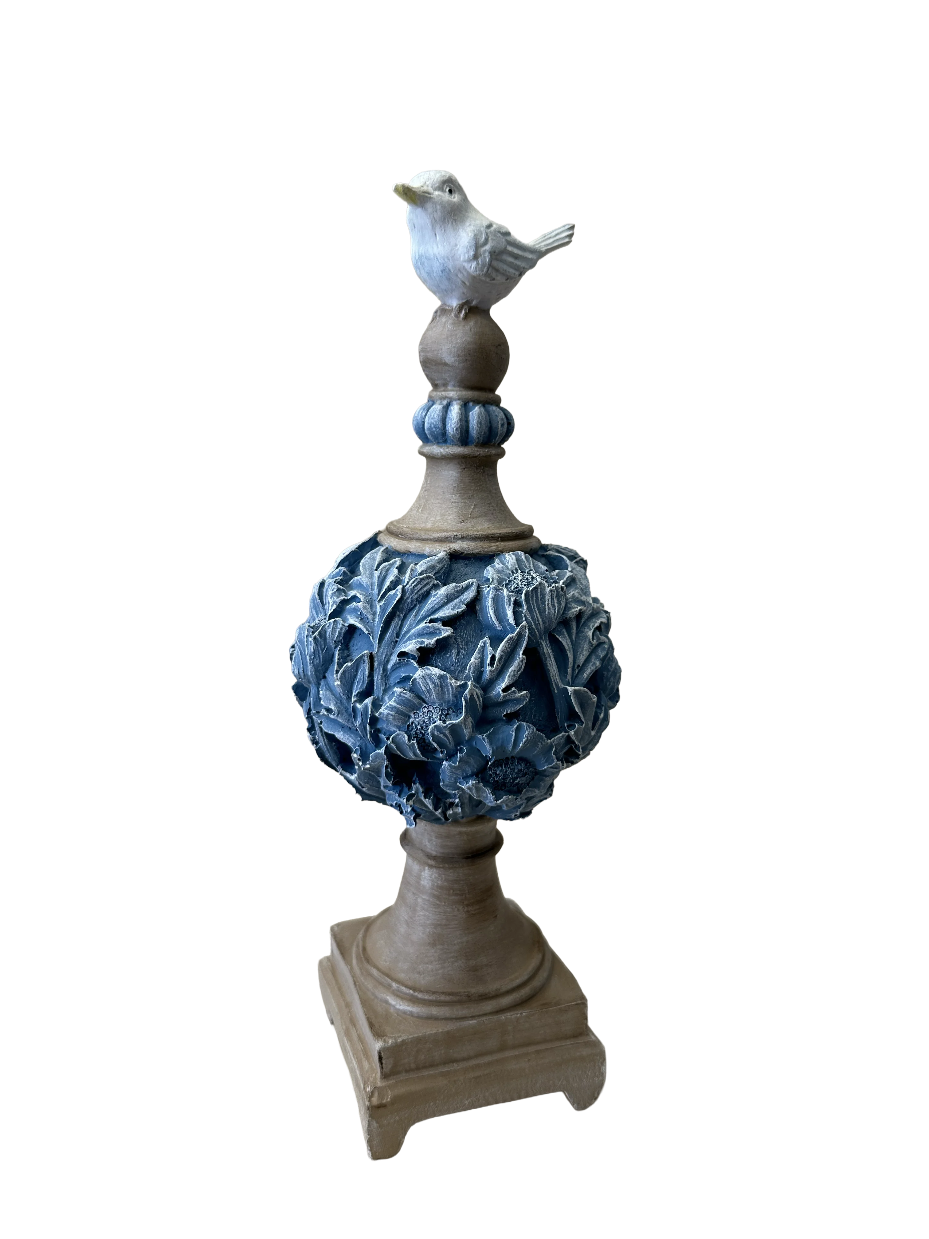 Vintage Bahçe: Mavi Patine Dokulu İkili Kuş Biblo Seti (31 cm)