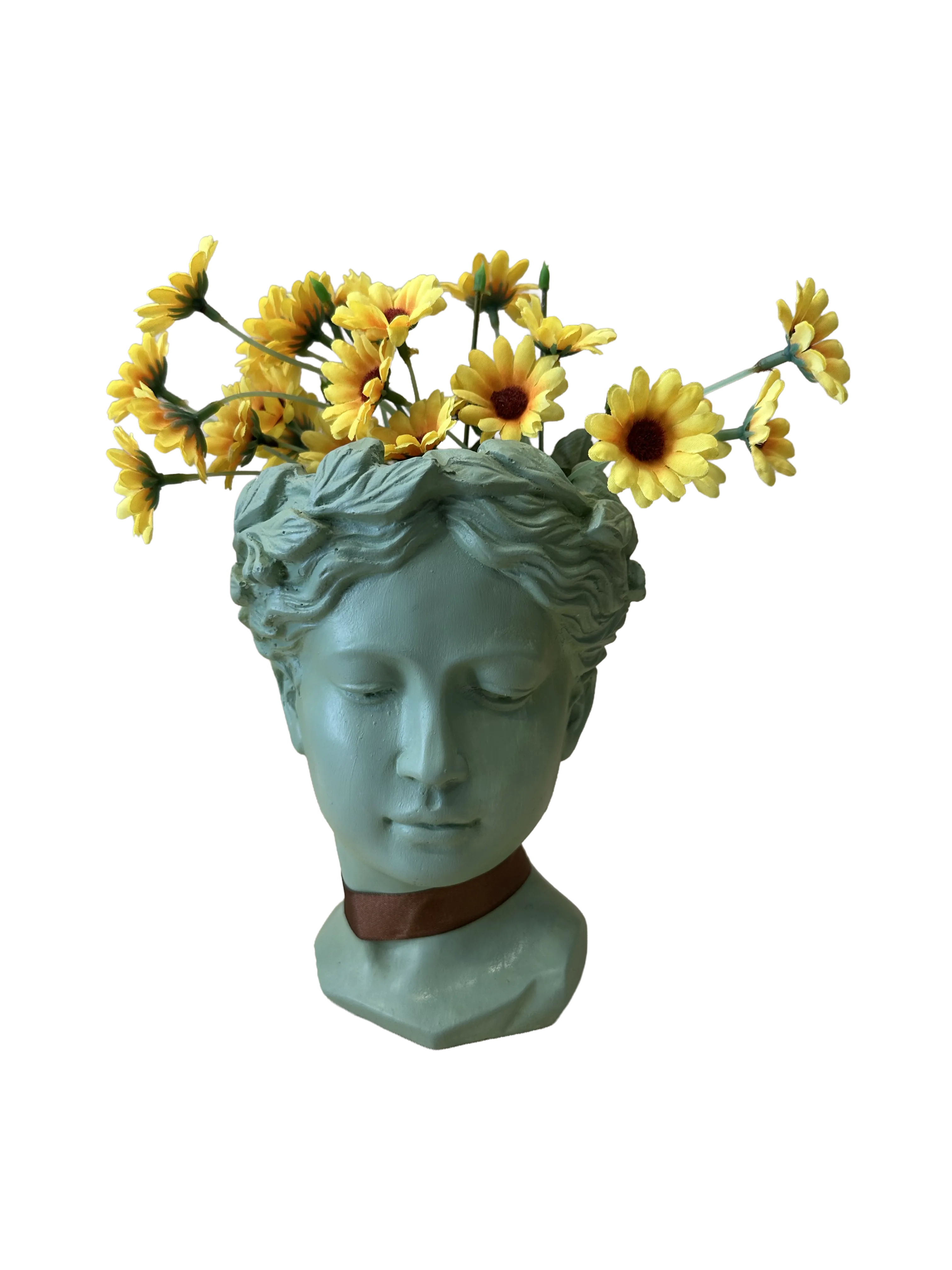 Antik Bahçe: Helen Büstü Figürlü Dekoratif Saksı - Yosun Yeşili (23 cm)