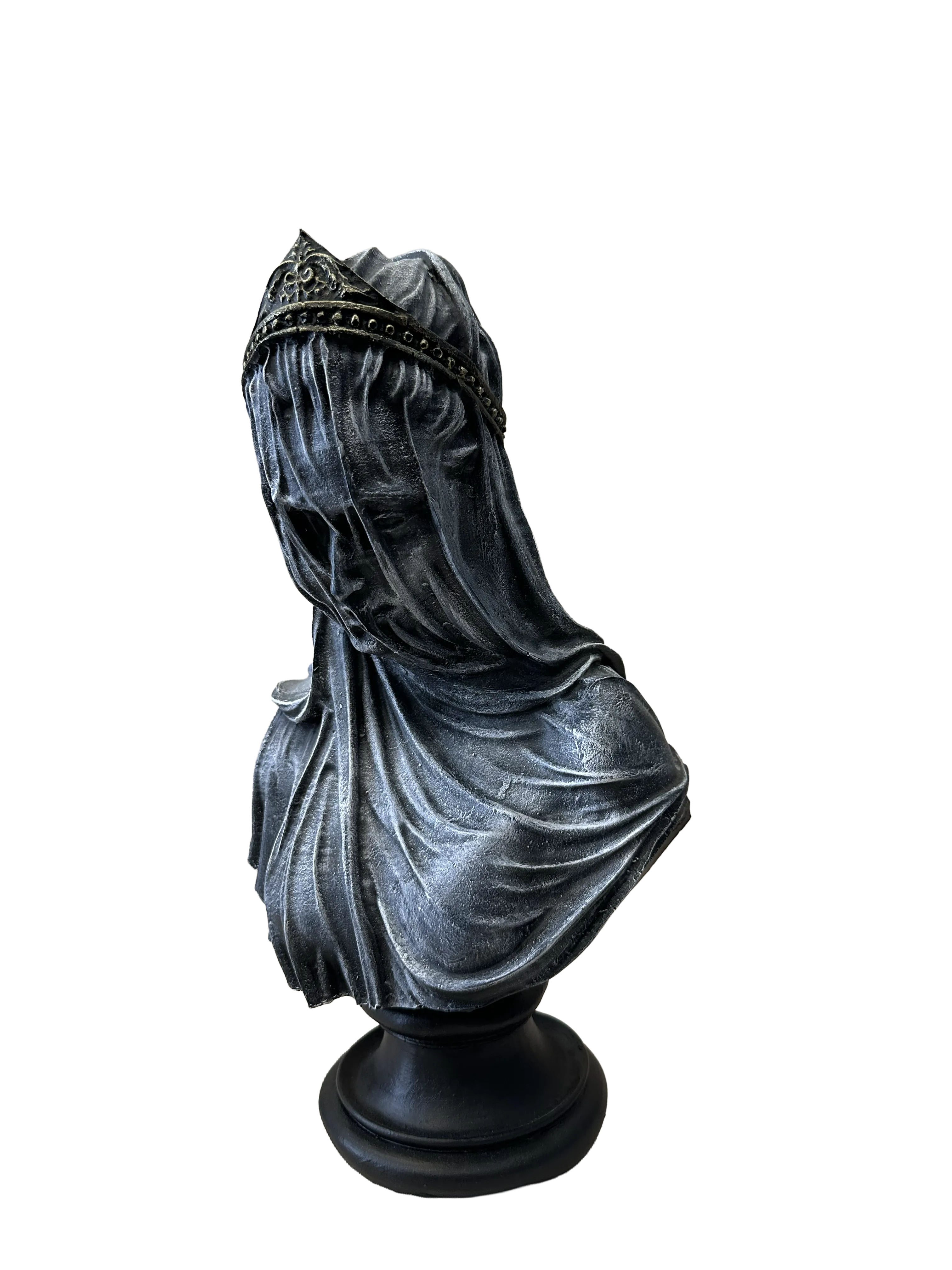 Mistik Sanat: 'Veiled Lady' Duvaklı Kadın Büstü - Gotik Gri (30 cm)