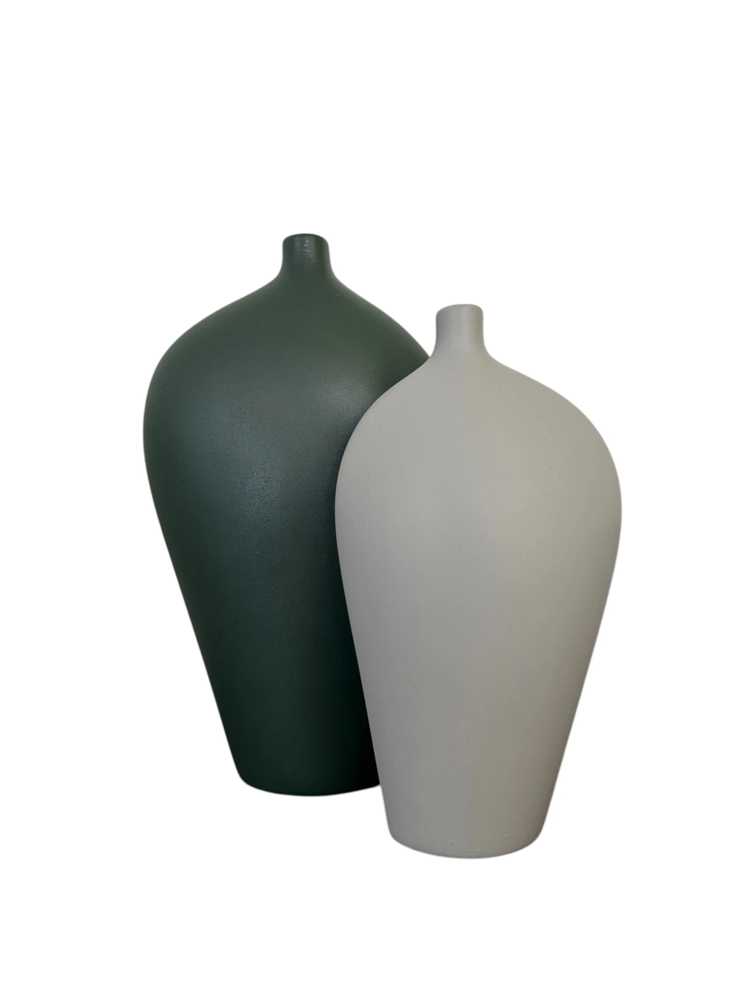 İskandinav Sadelik: Mat Dokulu İkili Seramik Vazo Seti (Yeşil & Gri)