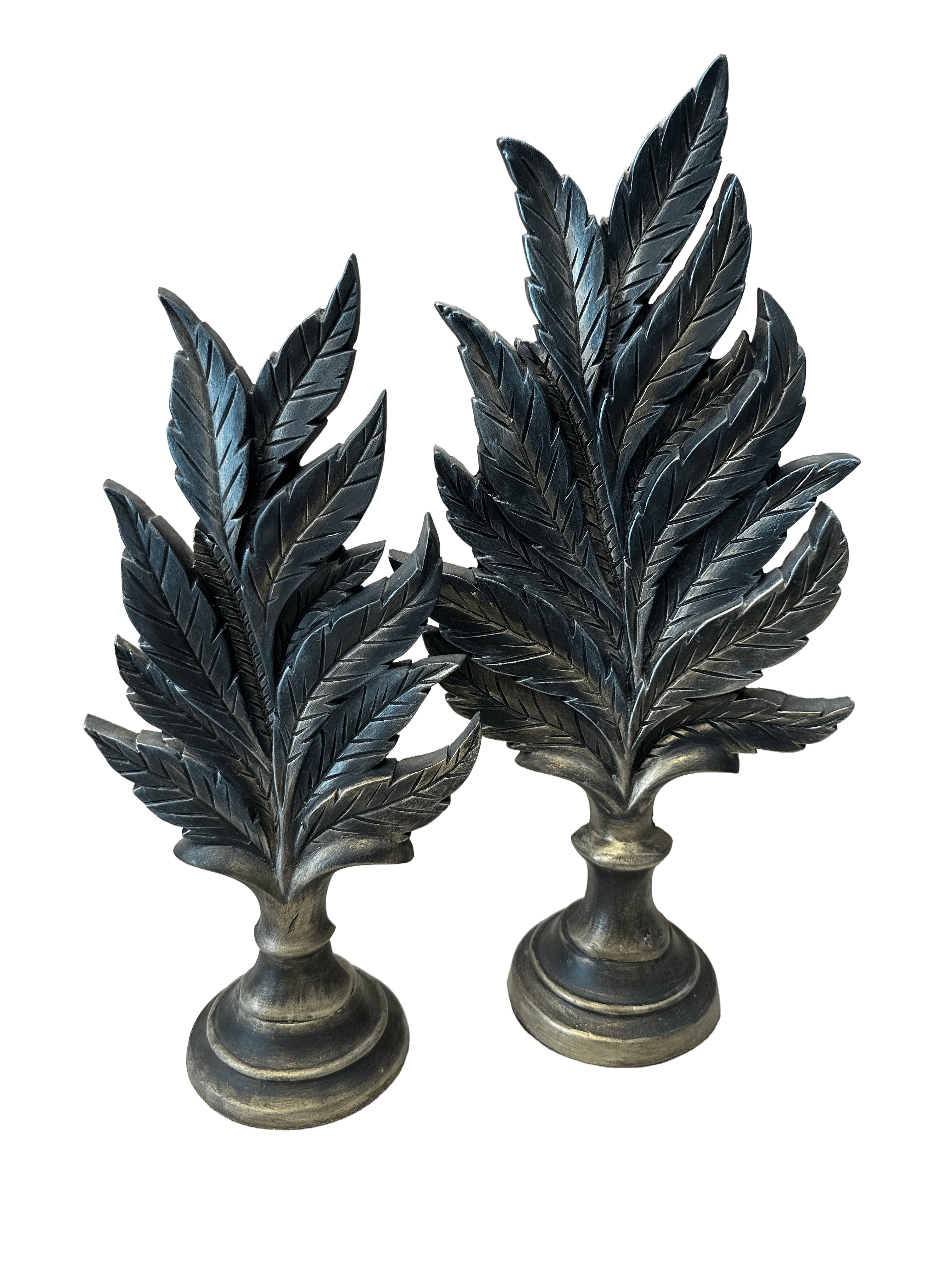 Tropik Esinti: Metalik Dokulu İkili Yaprak Biblo Seti (43 cm)