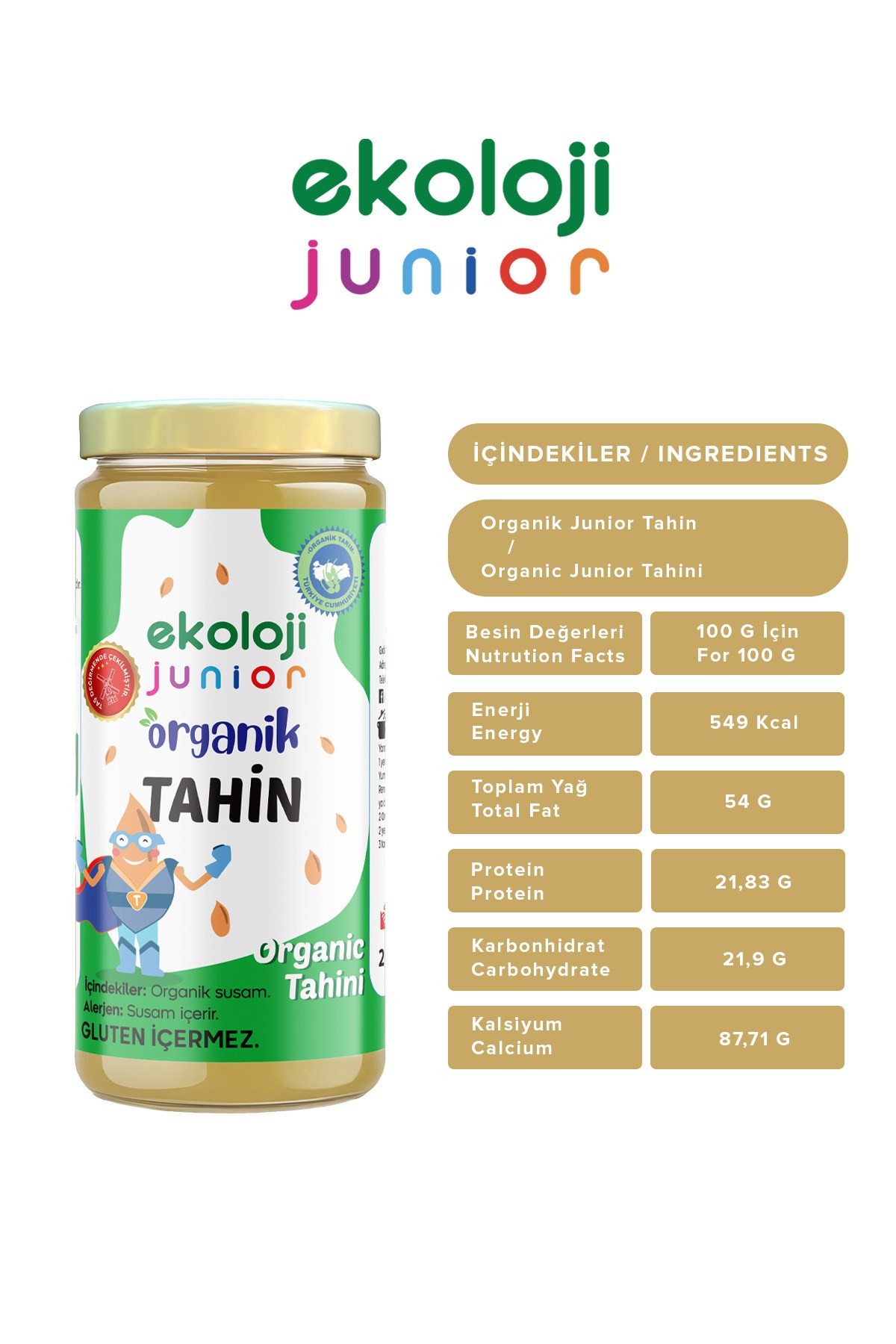 Junior Glutensiz Organik Tahin 230 gr