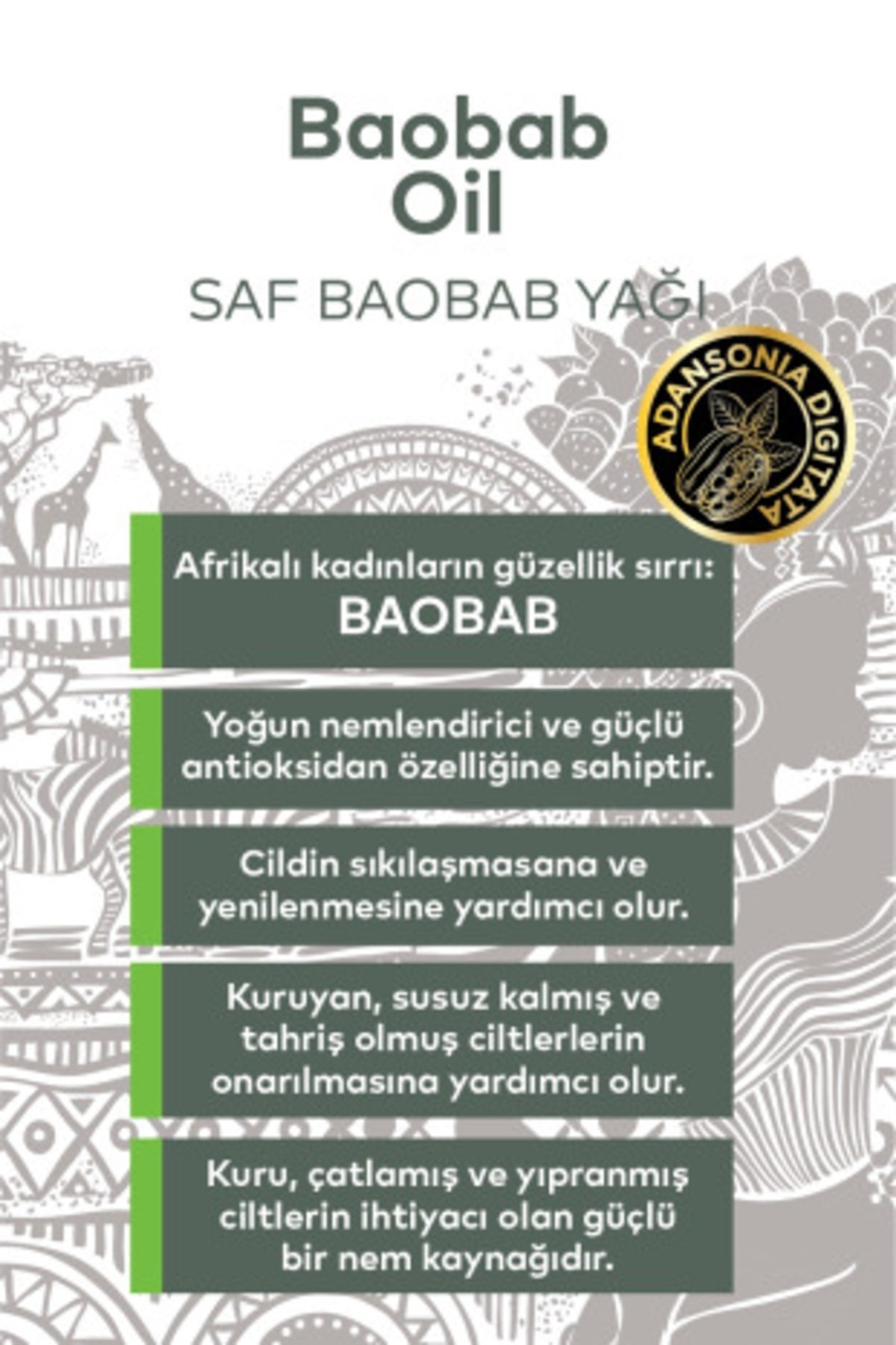 Saf Baobab Yağı 20 ml Kuru Ve Çok Kuru Ciltler Için