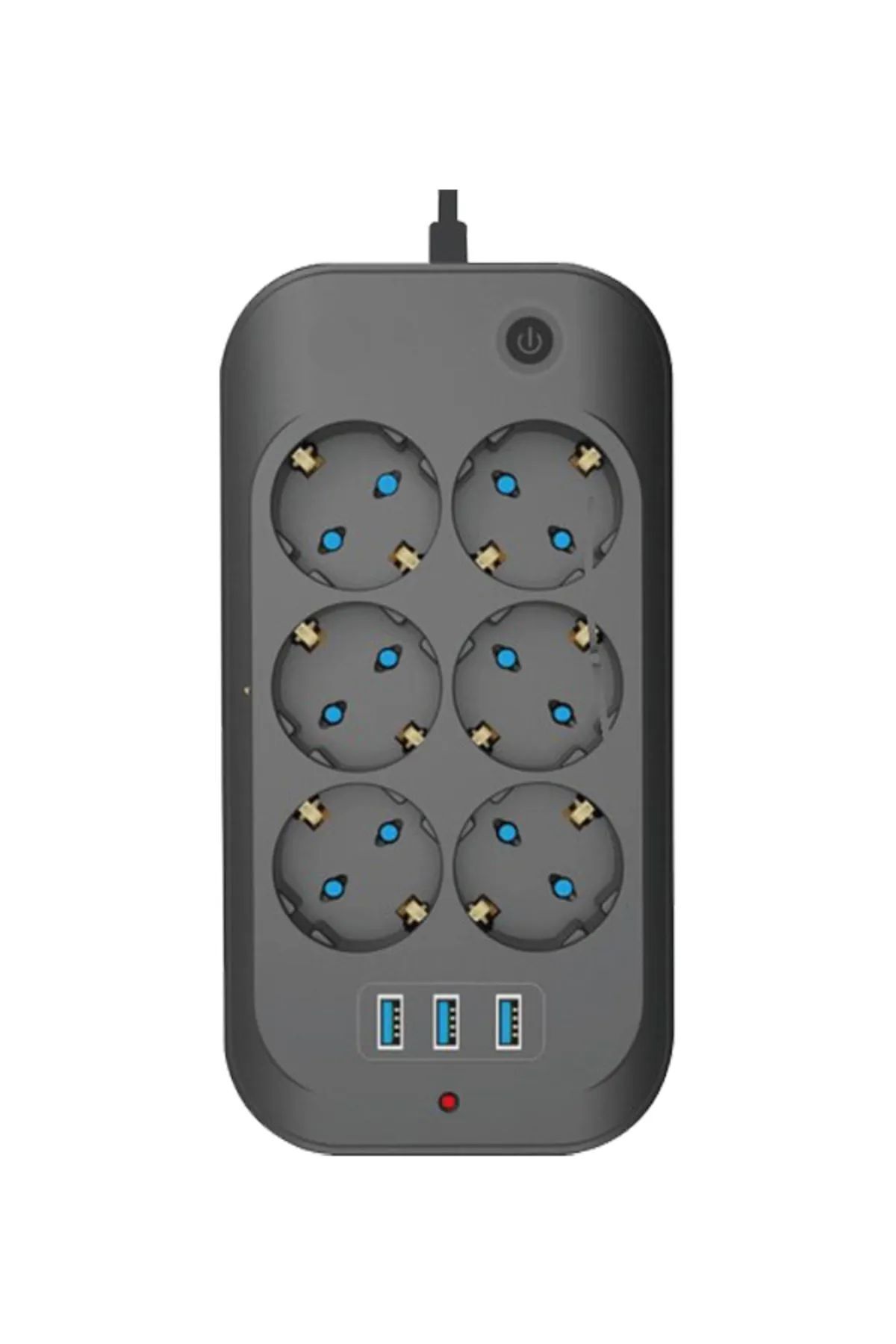 Termal Akım Korumalı 6’lı Priz – 3 USB Girişli, 2500W Güç, Isıya Dayanıklı, Güç Düğmeli Uzatma Kablosu