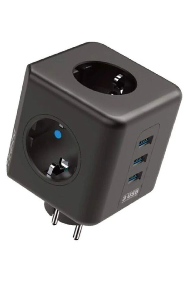 Küp Tipi 3’lü Priz – 3 USB Girişli, Termal Akım Korumalı, 2500W Güçlü, Kompakt ve Şık Tasarım