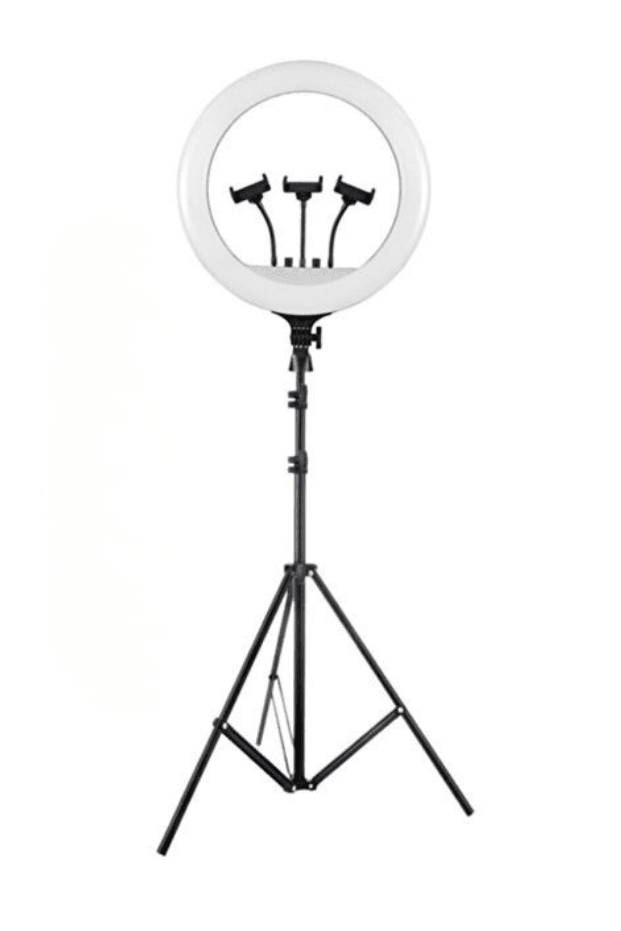 21 İnç (54 CM) Profesyonel Tripodlu Ring Light – 3 Telefon Tutuculu, Uzaktan Kumandalı, Kademesiz Işık Ayarlı, Çift USB Şarj Girişli Led Halka Işık