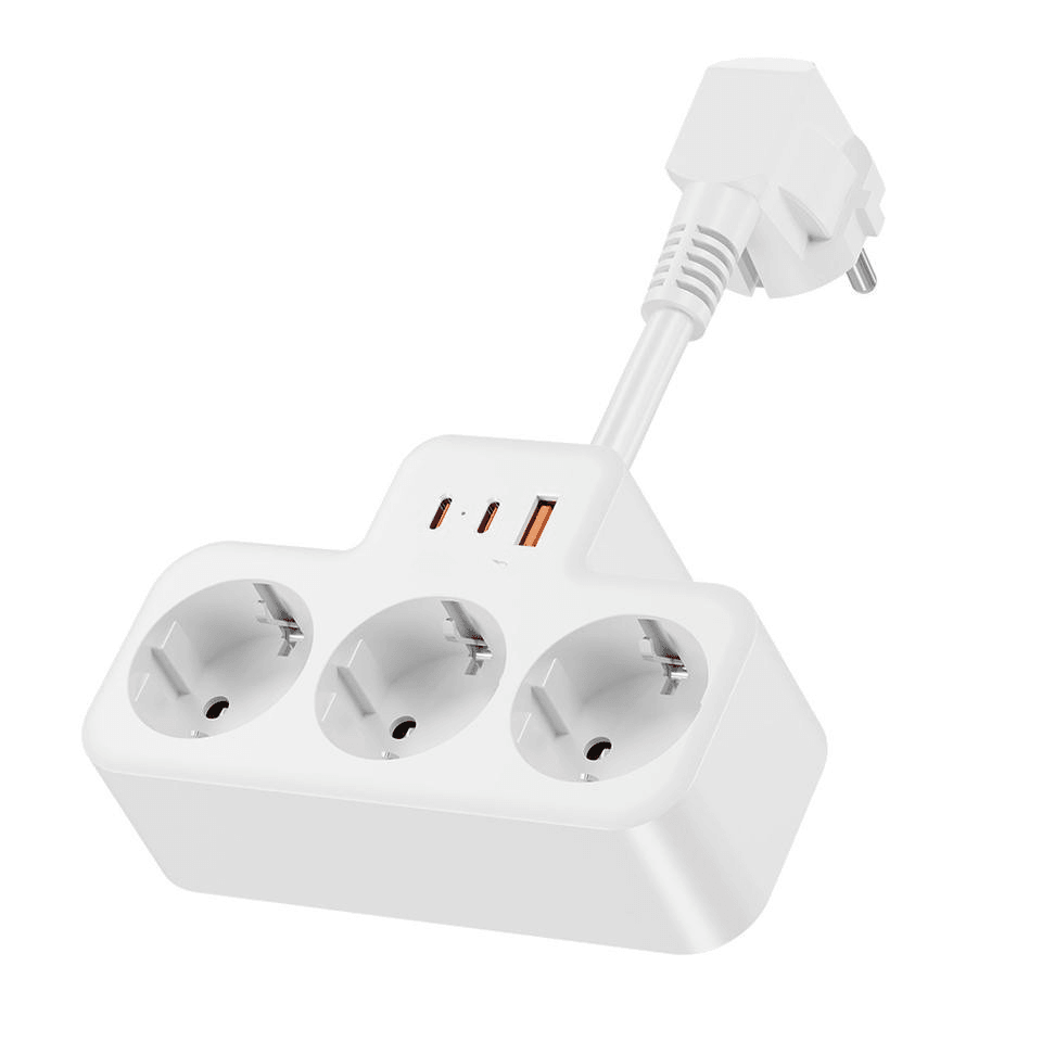 3’lü Akım Korumalı Priz | 2 Type-C + 1 USB Hızlı Şarj Girişli Çoklu Priz | 10 cm Uzatma Kablolu – Beyaz