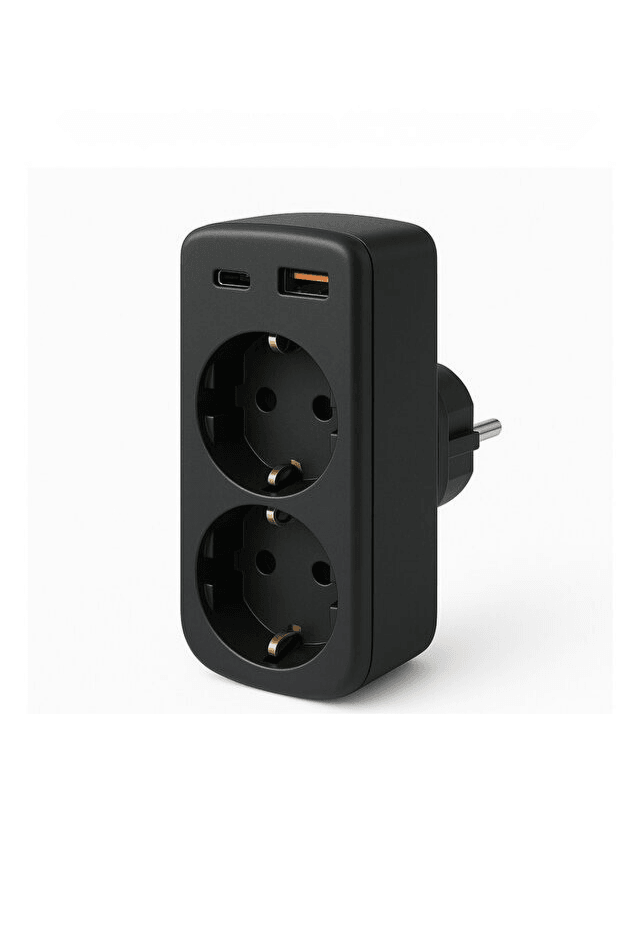 2’li Duvar Tipi Priz + USB-C & USB-A Hızlı Şarj Çıkışlı Akım Korumalı 3680 W Adaptör | Kompakt, Güvenli ve Şık Tasarım