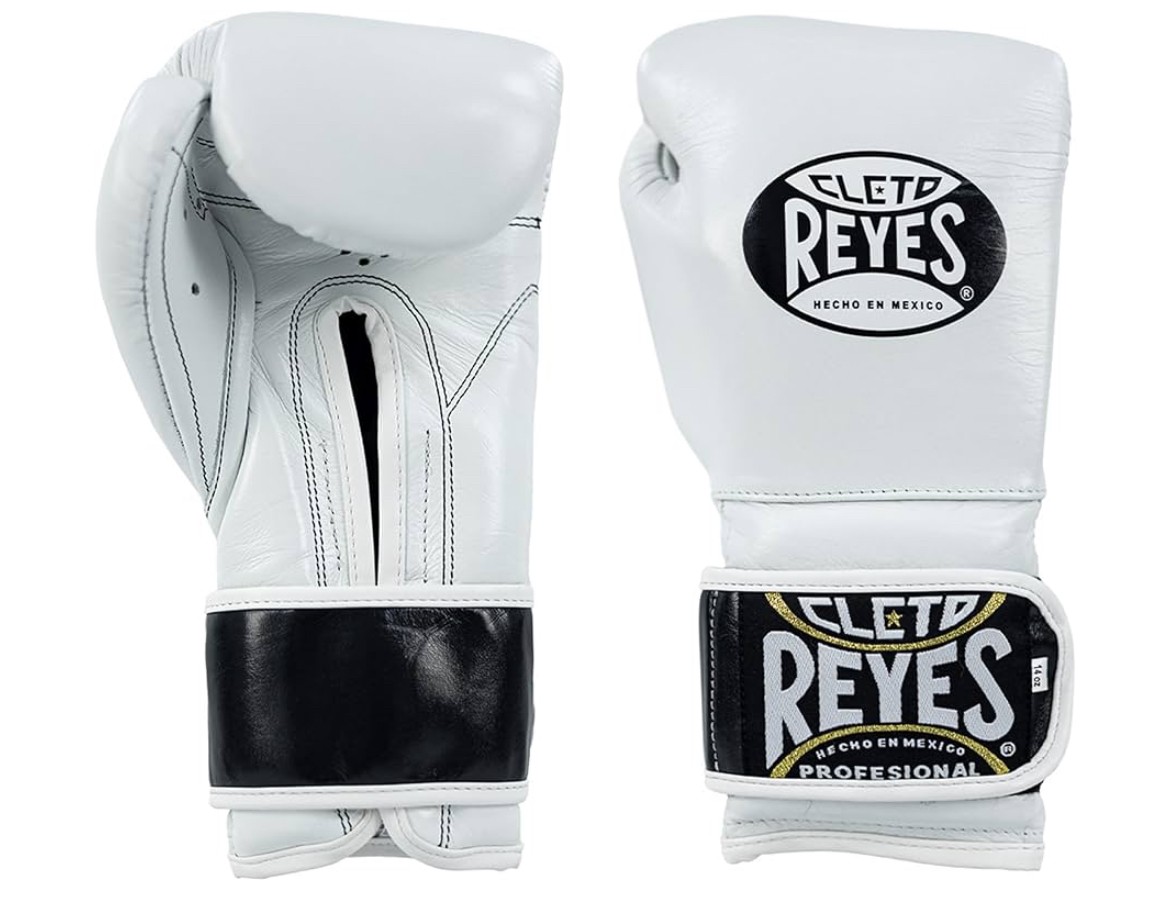 Cleto Reyes White Leather Strap & Attached Thumb and Hook & Loop Closure Boks Eldiveni