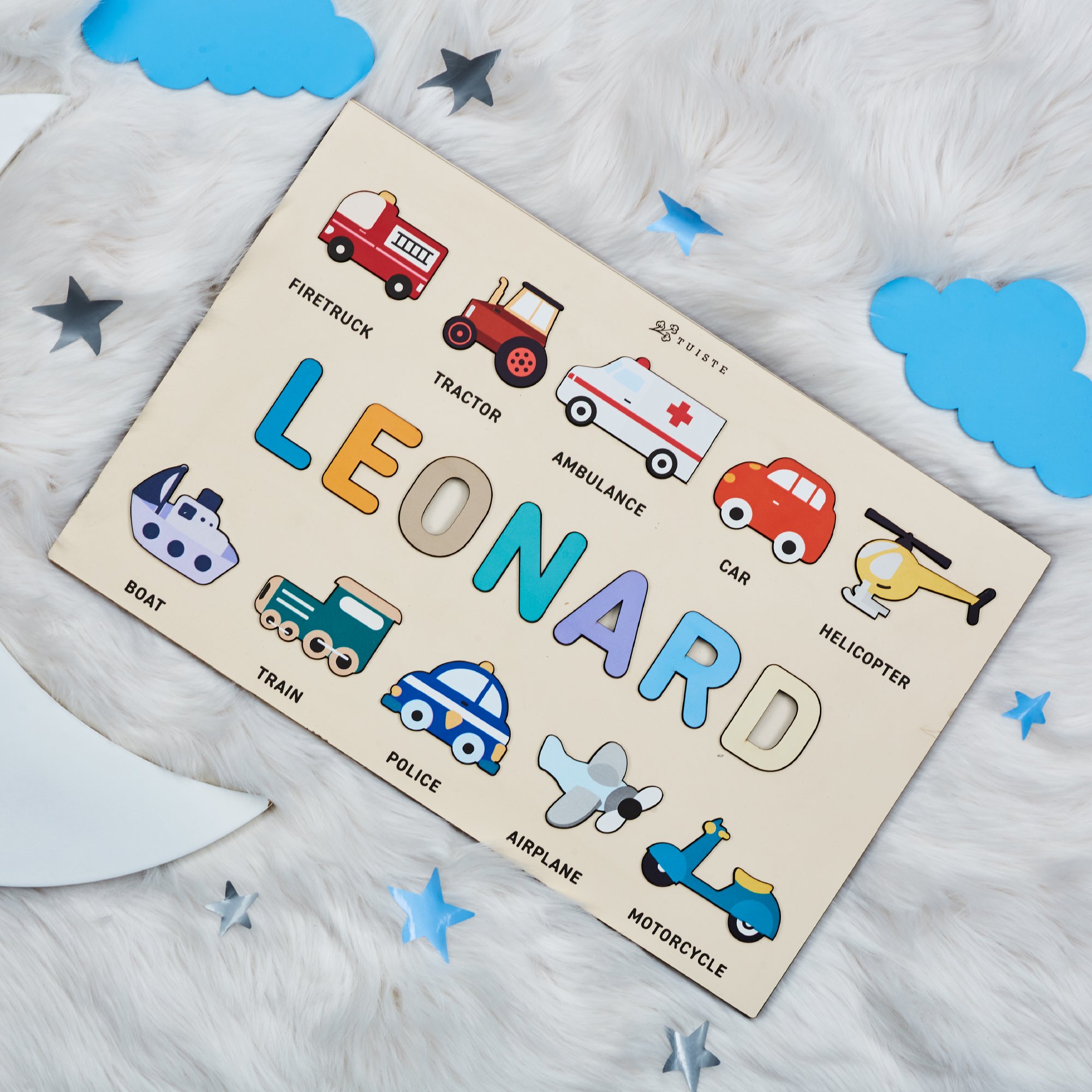 Personalized Gift Name Puzzle, Baby Boy Gift, Nursery Decor, Vehicles