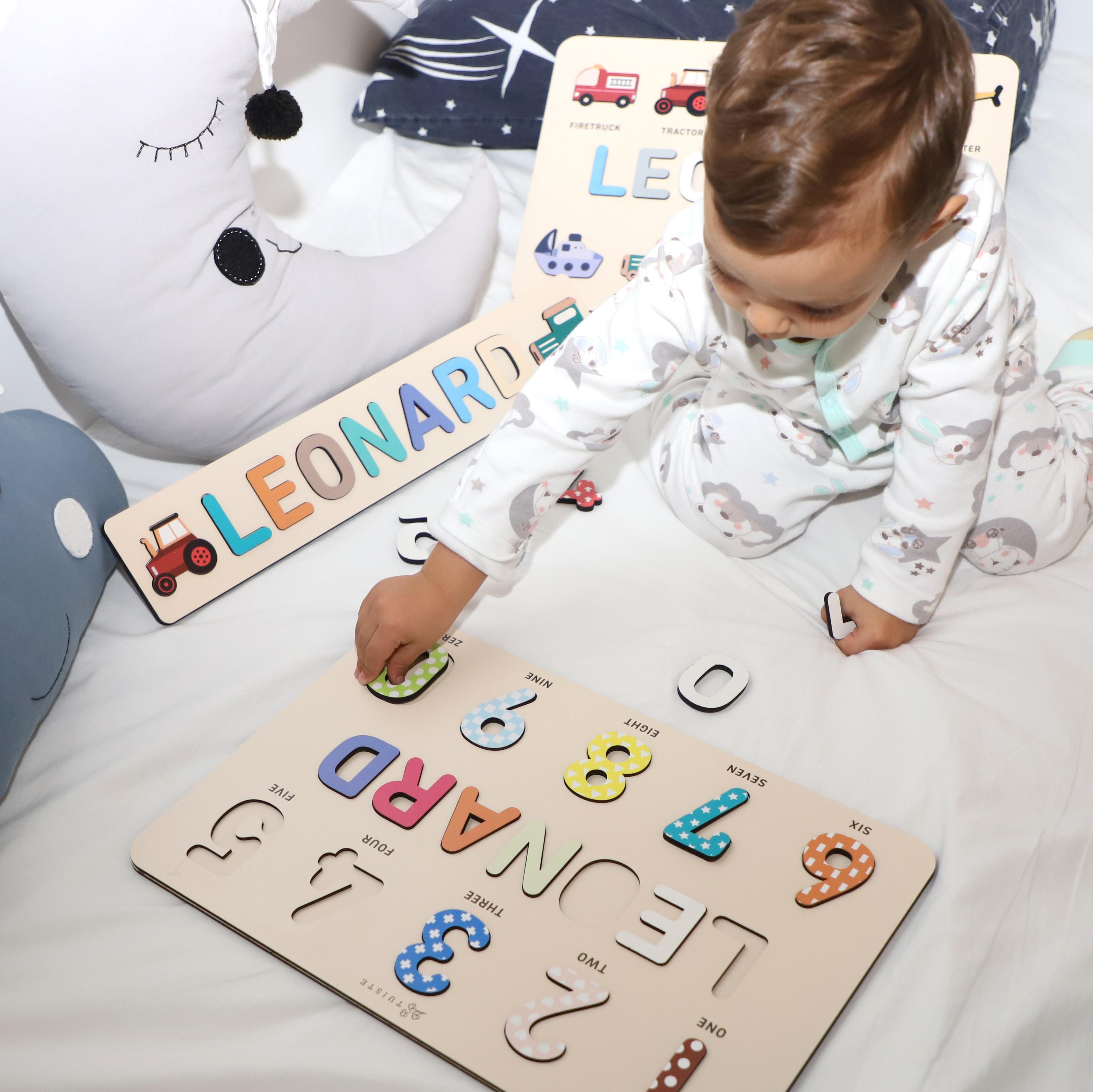 Wooden Name Puzzle, Busy Board, Sensory Toys, Baby Shower Gift, Numbers