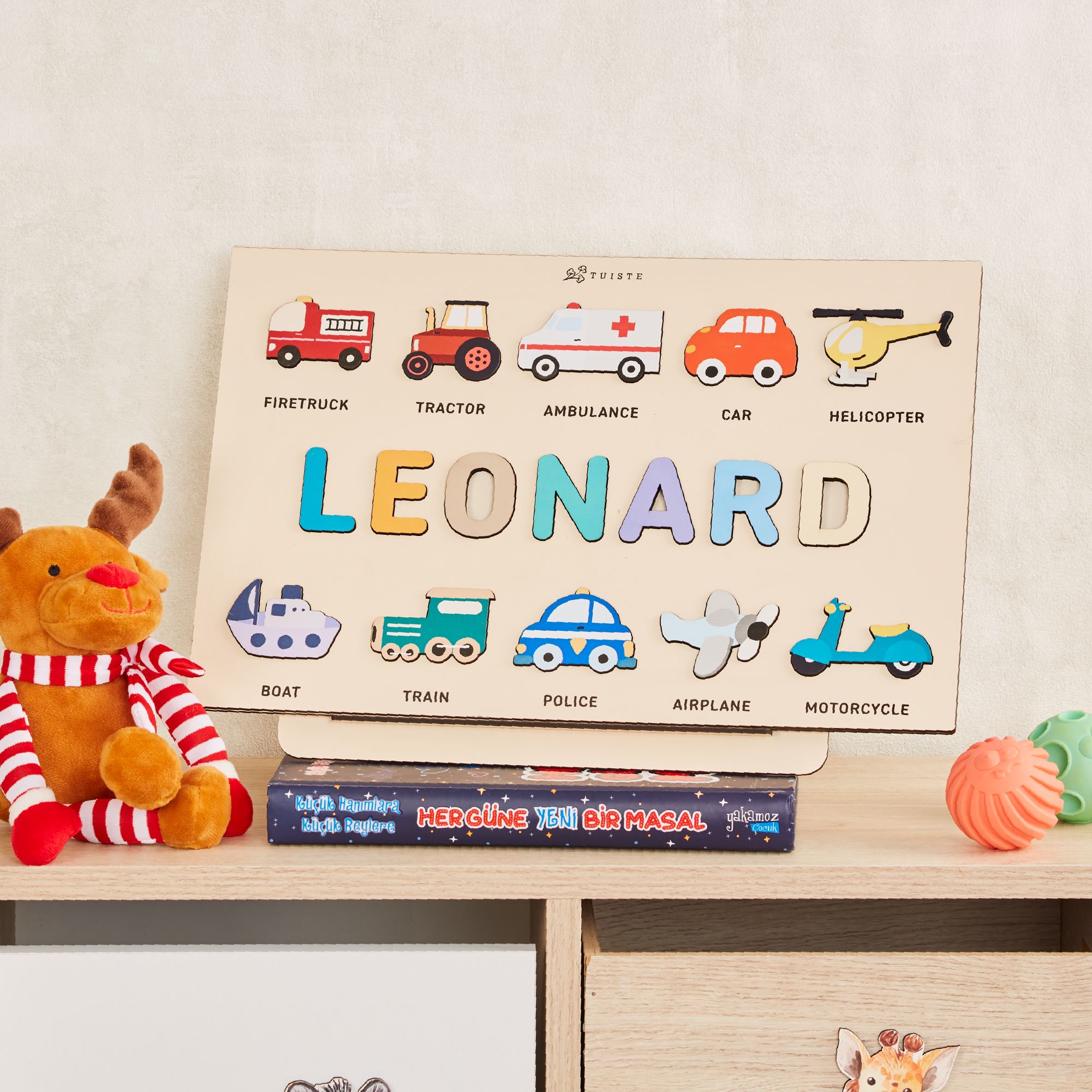 Personalized Gift Name Puzzle, Baby Boy Gift, Nursery Decor, Vehicles