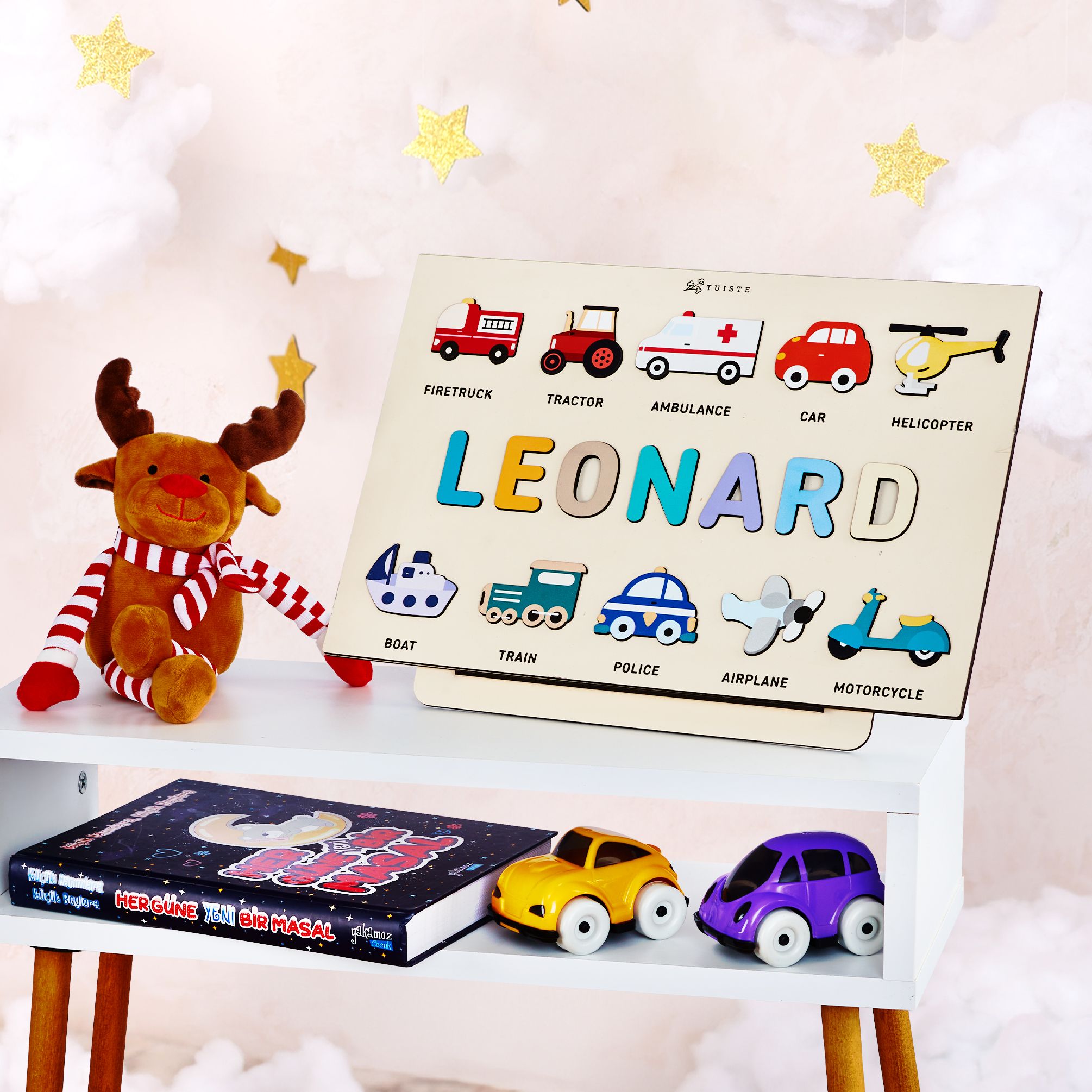 Personalized Gift Name Puzzle, Baby Boy Gift, Nursery Decor, Vehicles