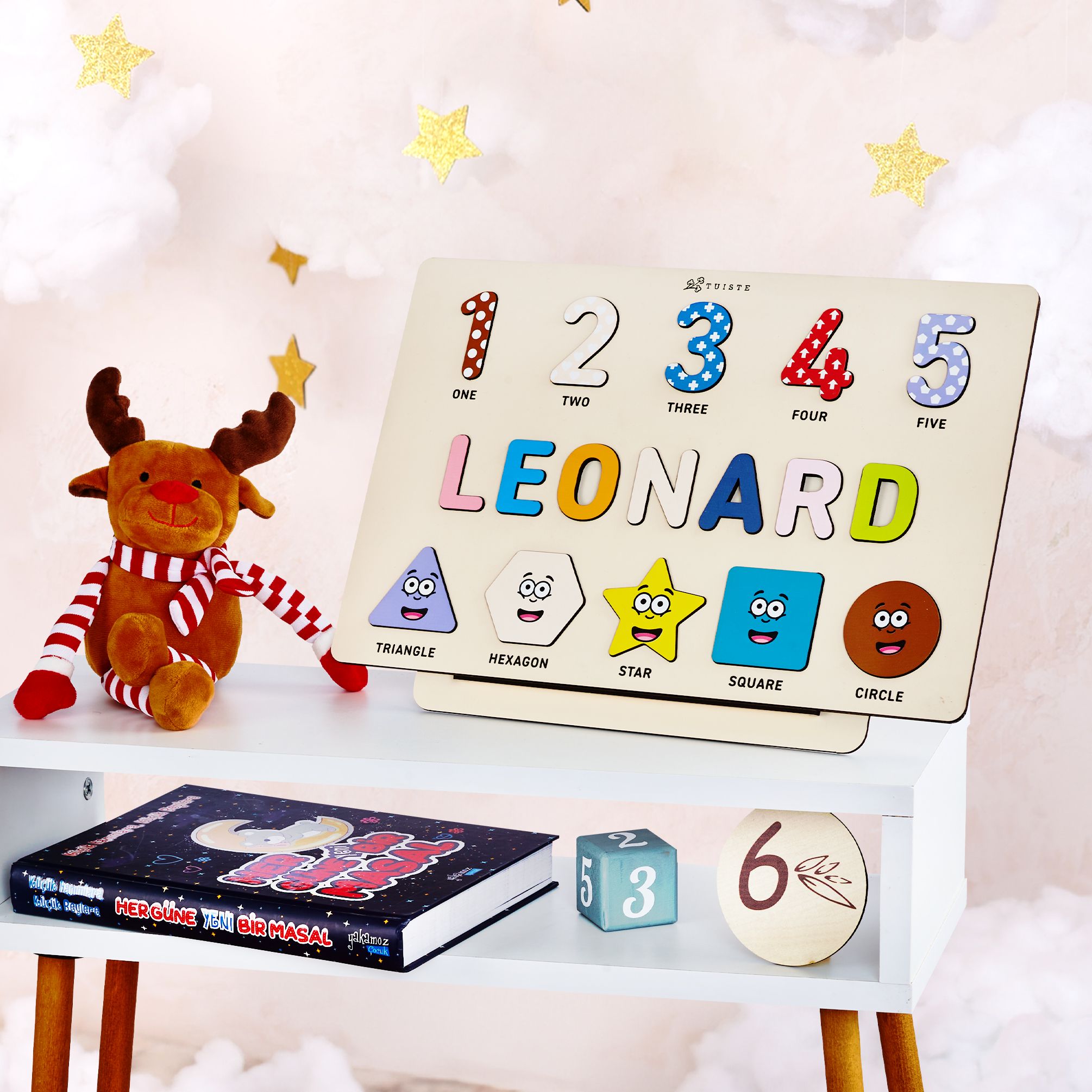 Personalized Name Puzzle, Handmade Birthday Gift for Kids, Shapes and Numbers