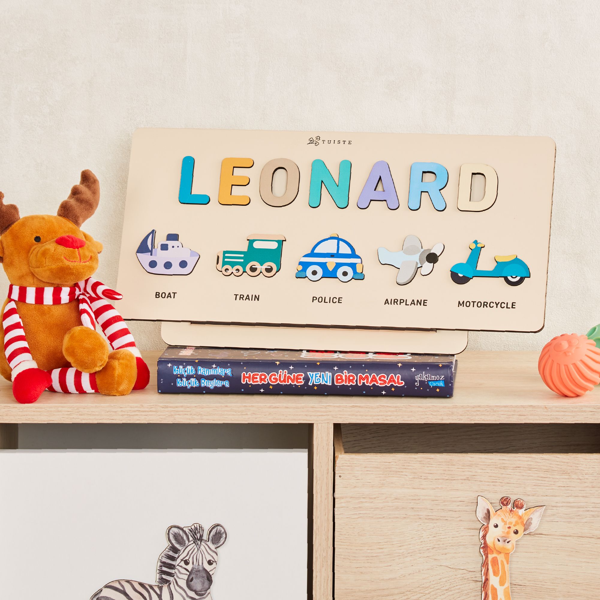 Personalized Busy Board, Baby Shower, Montessori Wooden Puzzle, Vehicles