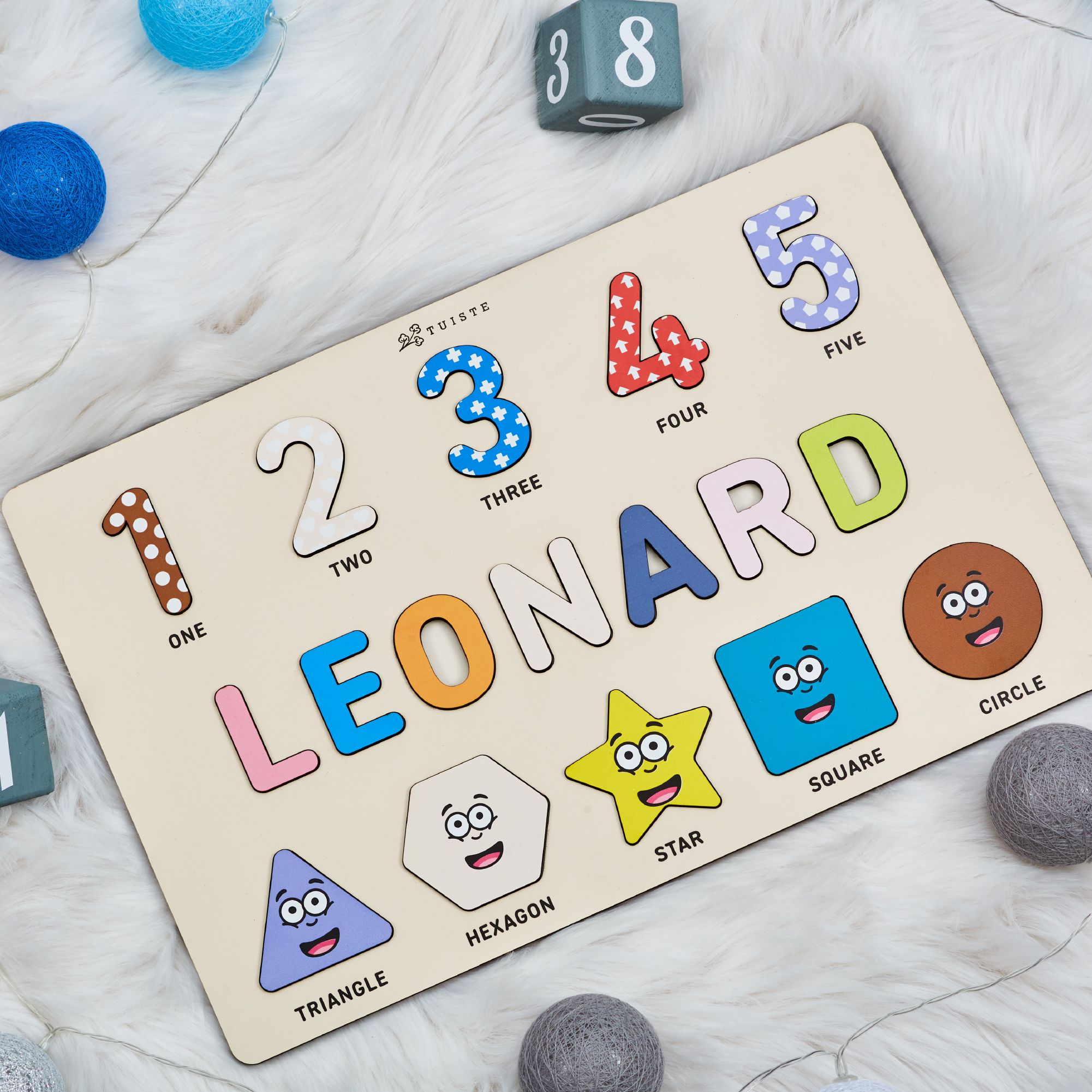 Personalized Name Puzzle, Handmade Birthday Gift for Kids, Shapes and Numbers