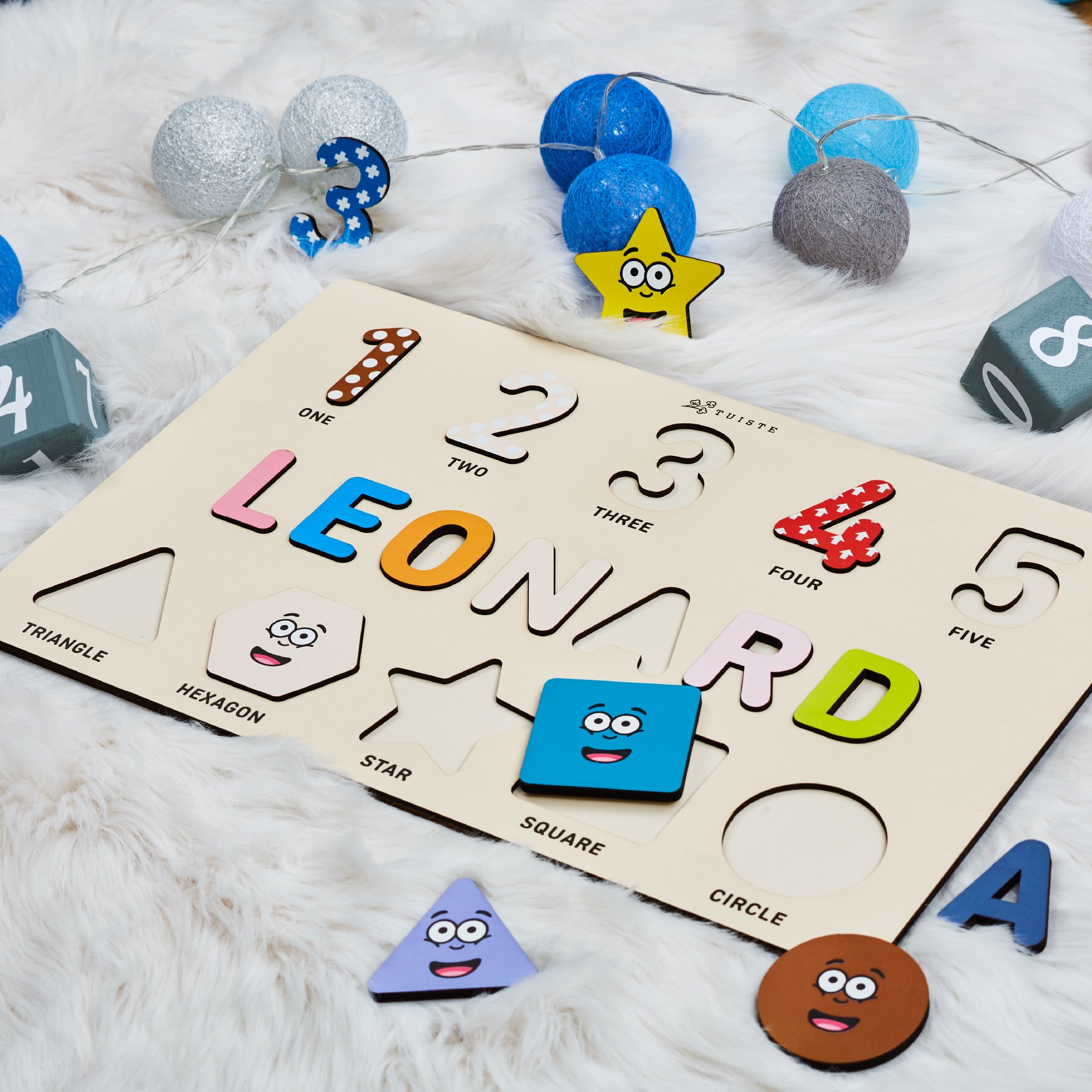 Personalized Name Puzzle, Handmade Birthday Gift for Kids, Shapes and Numbers