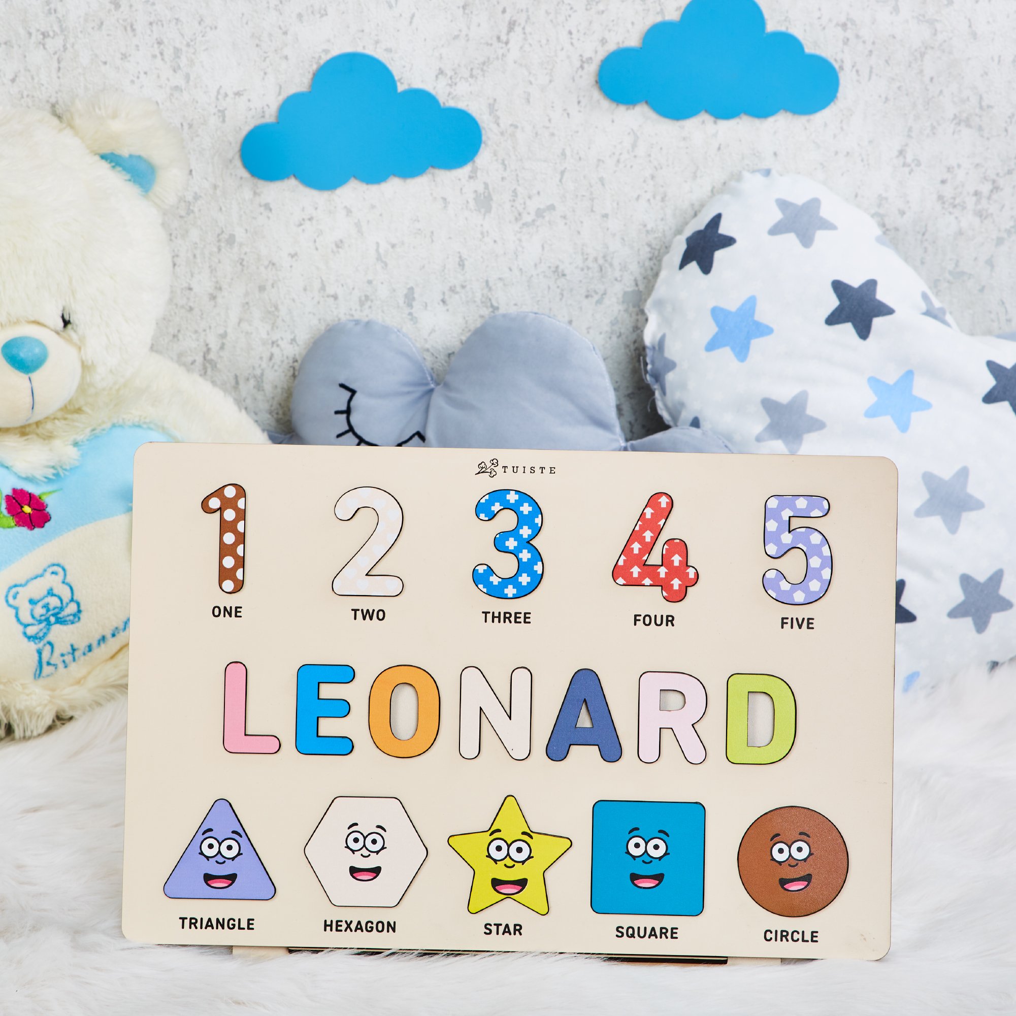 Personalized Name Puzzle, Handmade Birthday Gift for Kids, Shapes and Numbers