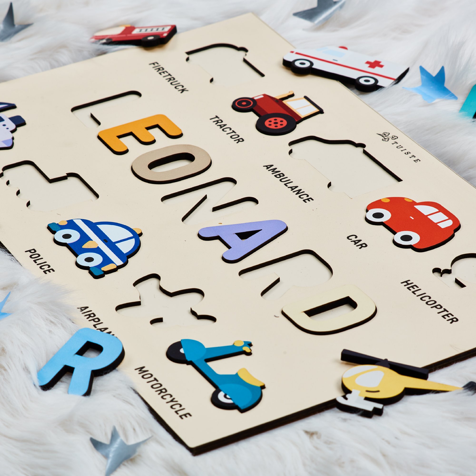 Personalized Gift Name Puzzle, Baby Boy Gift, Nursery Decor, Vehicles