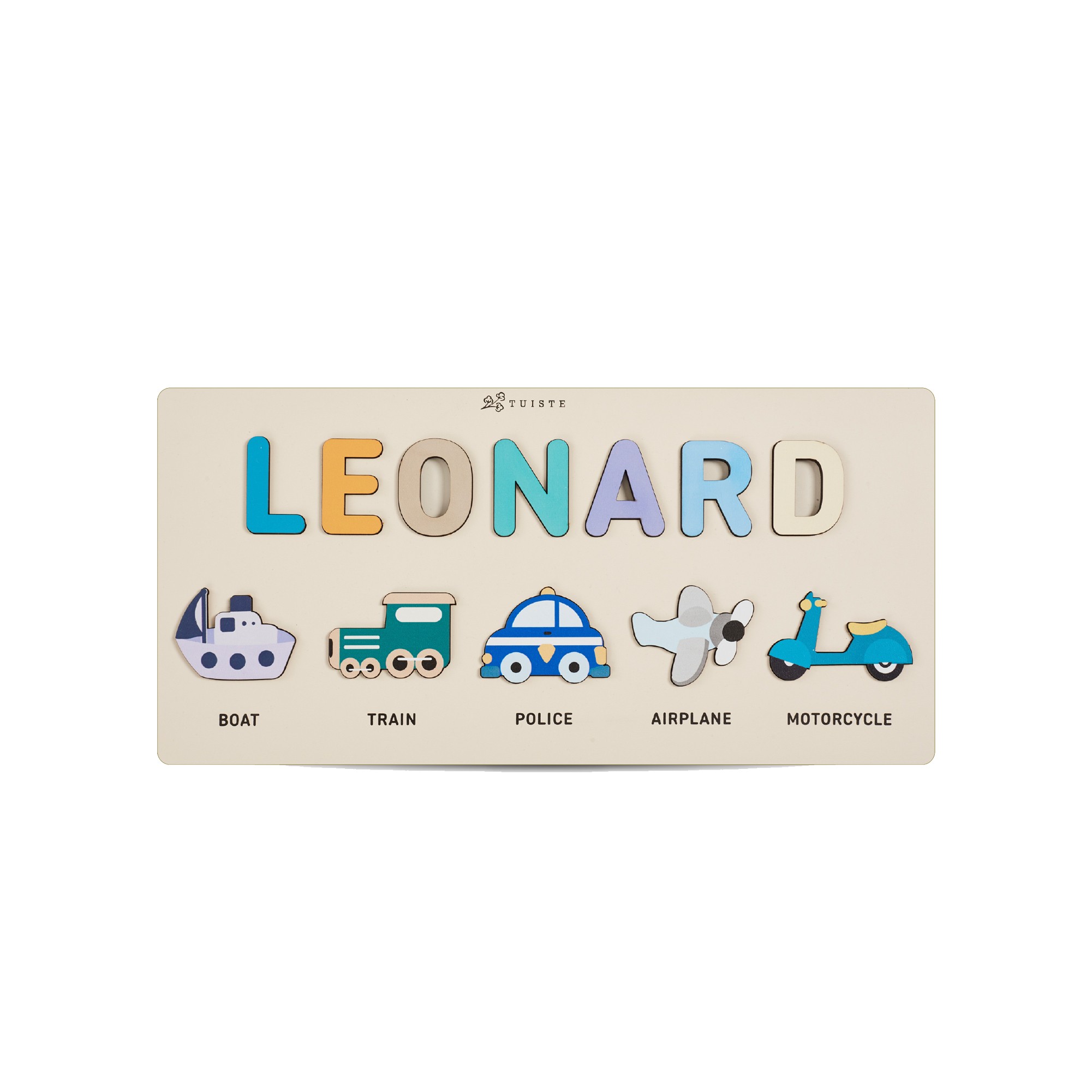 Personalized Busy Board, Baby Shower, Montessori Wooden Puzzle, Vehicles main variant image