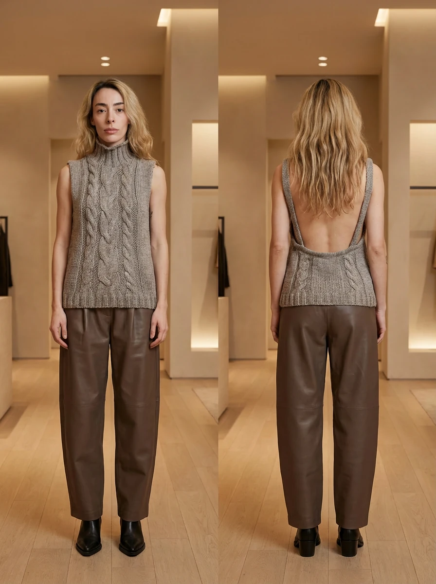 Elde Örgü Sırt Dekolteli Kazak